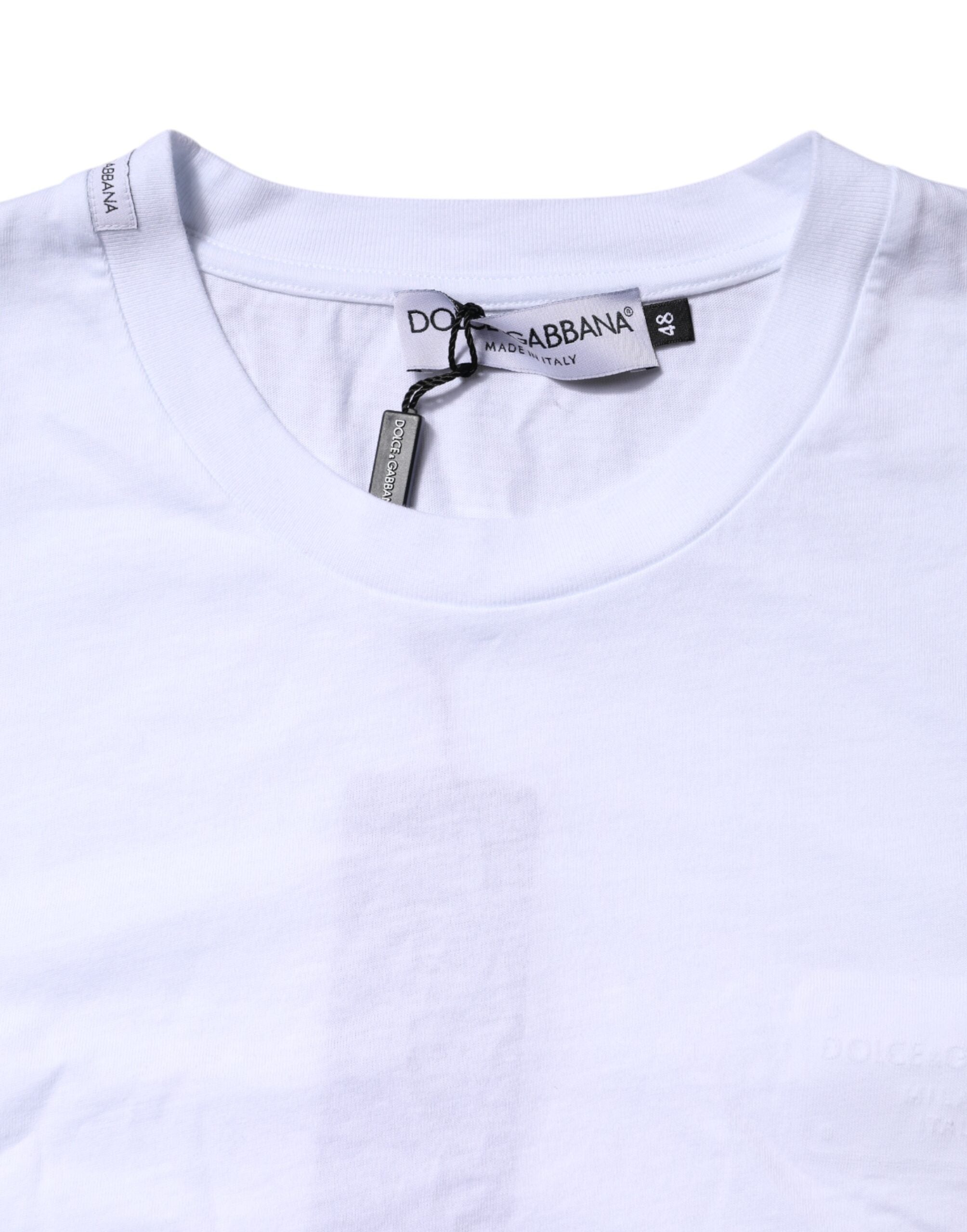 Dolce & Gabbana White Cotton Logo Patch Crew Neck T-shirt