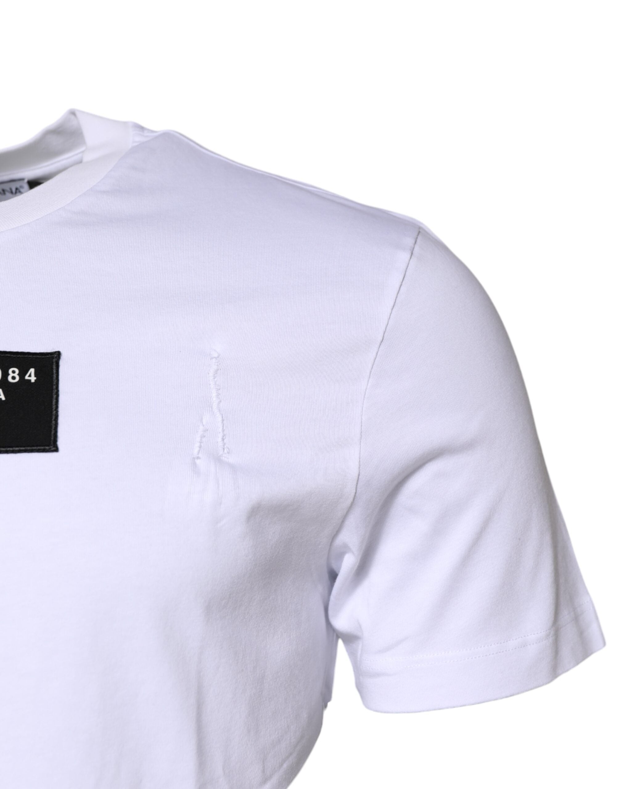 Dolce & Gabbana White Cotton Logo Patch Crew Neck T-shirt