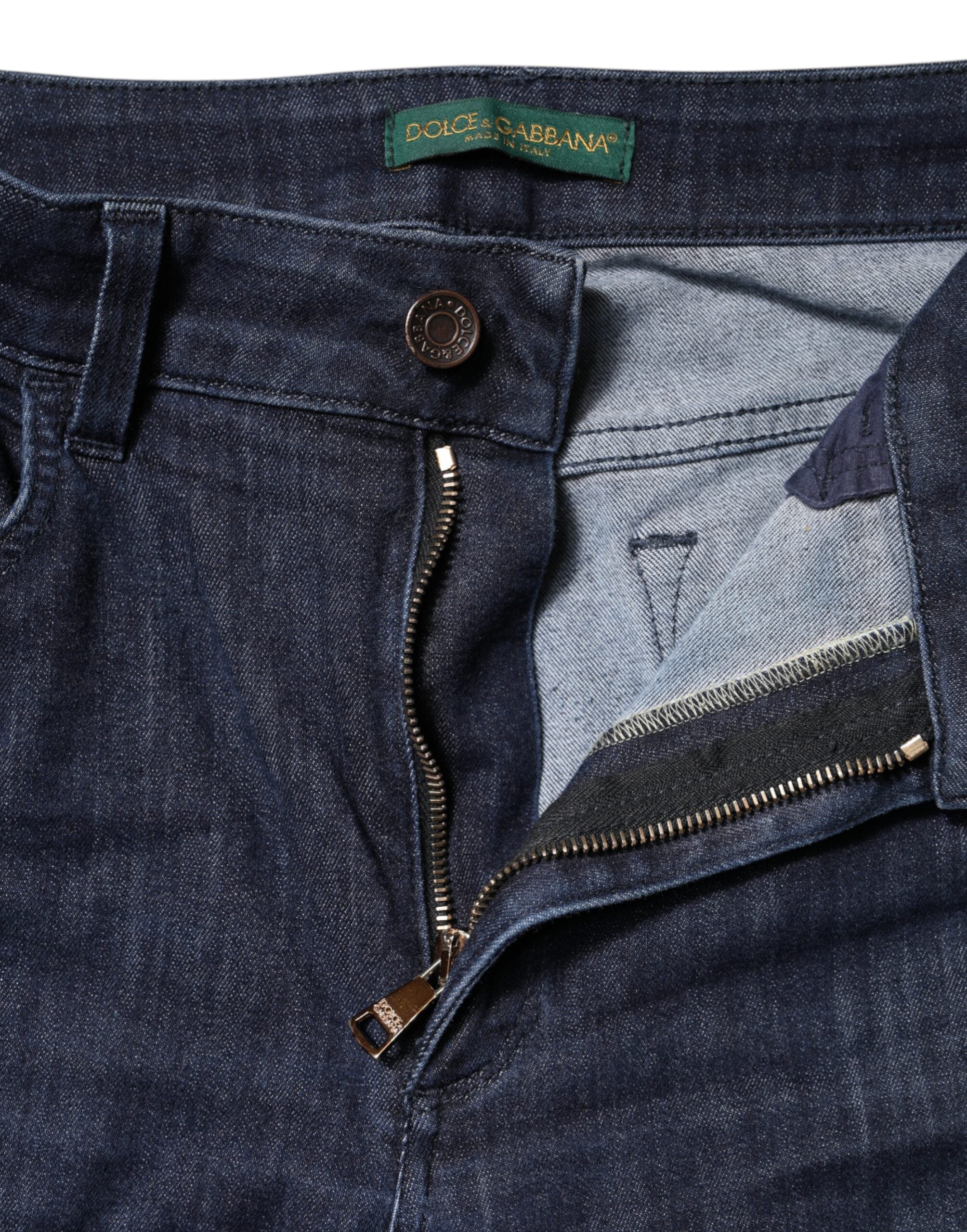 Dolce & Gabbana Dark Blue Cotton Skinny Cropped Denim Jeans