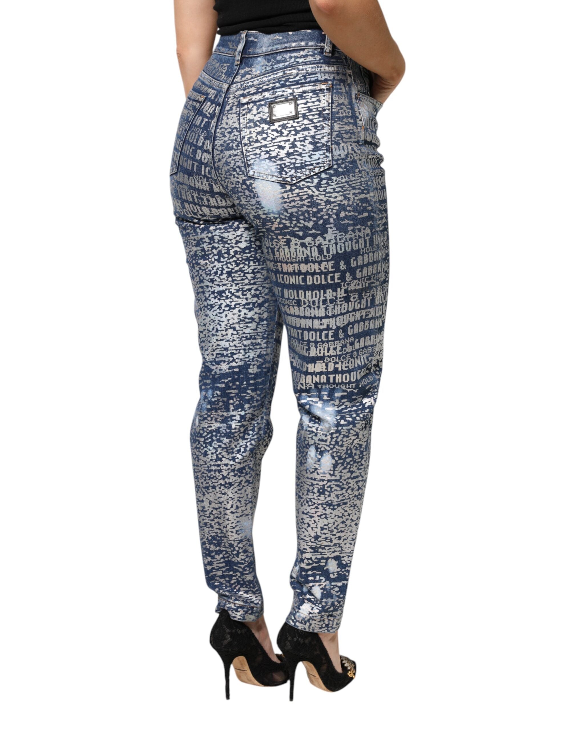 Dolce & Gabbana Blue Washed Print High Waist Denim Jeans