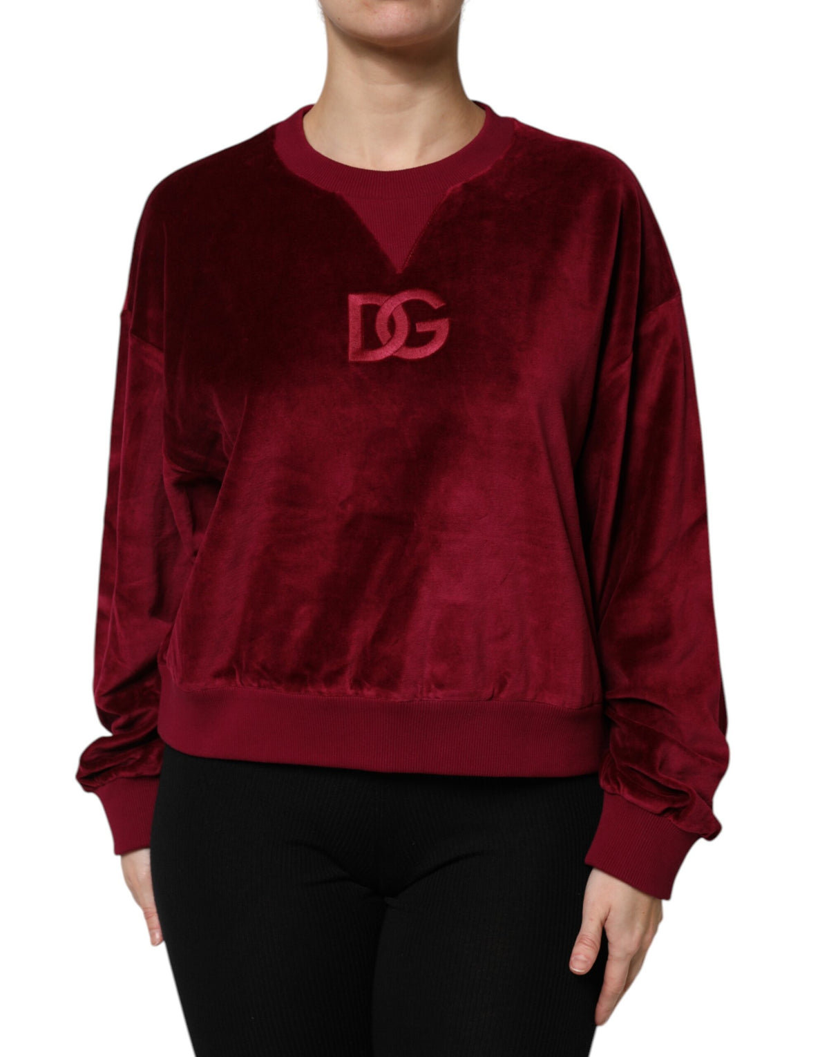 Dolce & Gabbana Red Velvet Crew Neck Pullover Sweater Luxe