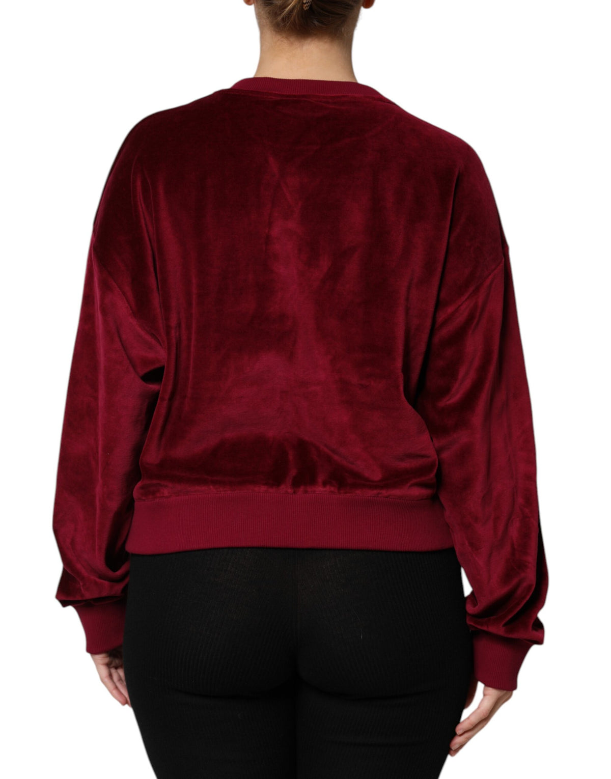 Dolce & Gabbana Red Cotton Velvet Crew Neck Sweater Couture Luxe