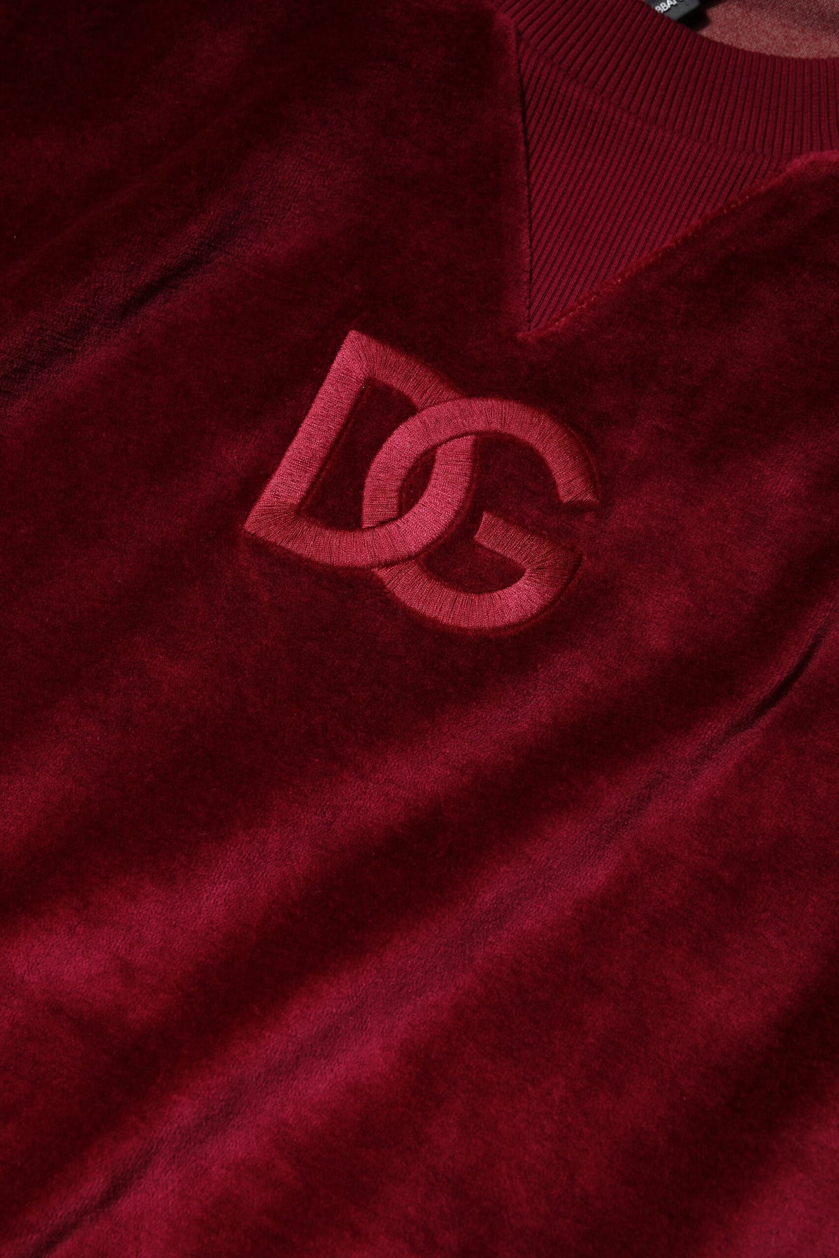 Dolce & Gabbana Red Cotton Velvet Crew Neck Sweater Couture Luxe