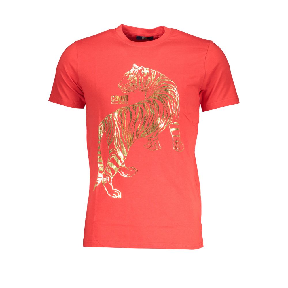 Elevate your wardrobe with the Cavalli Class Red Cotton Men T-Shirt, a luxurious blend of 100% Cotone that embodies sophistication and timeless style for the discerning individual.