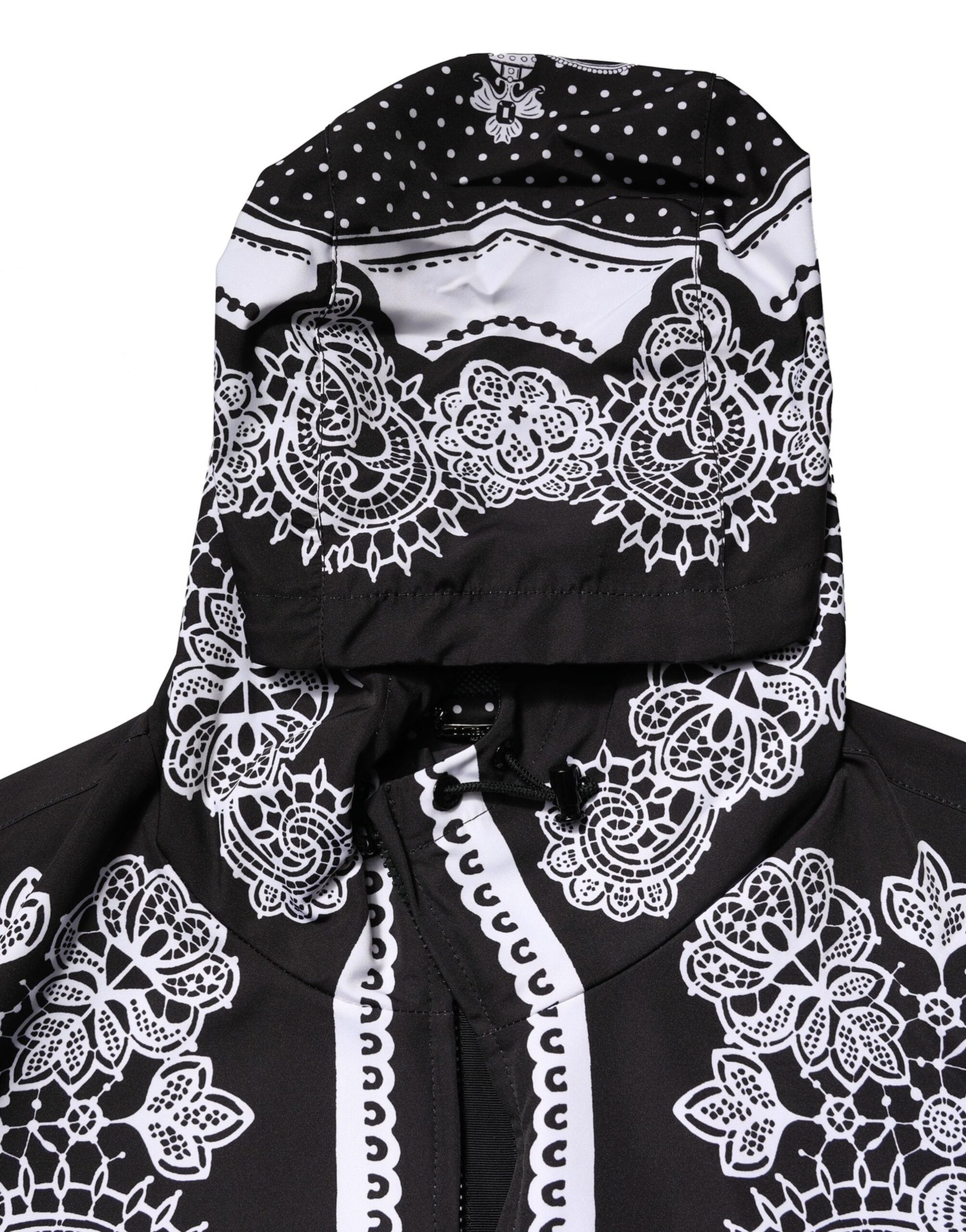 Dolce & Gabbana Black Bandana Print Hooded Bomber Jacket