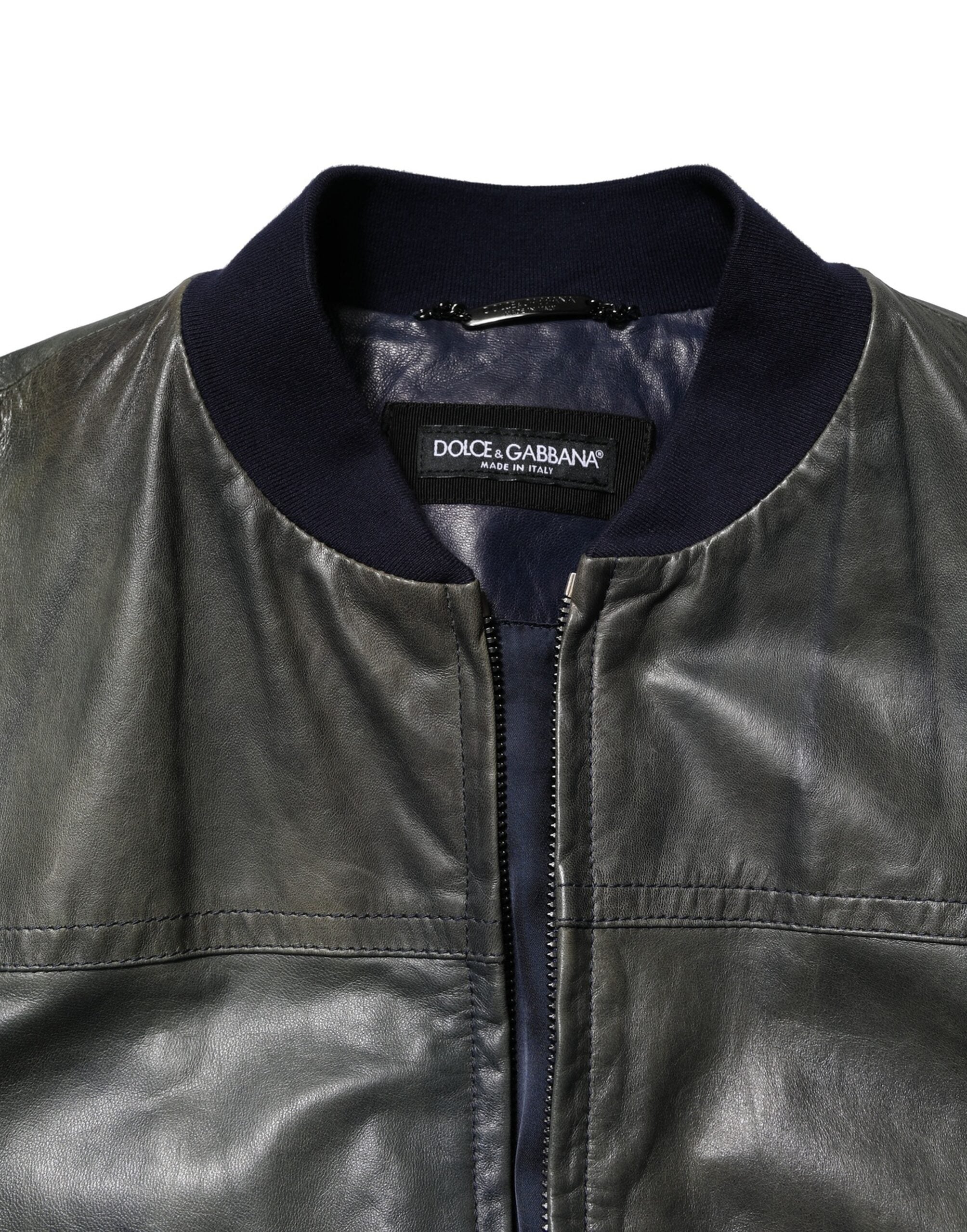 Dolce & Gabbana Black Lambskin Leather Biker Full Zip Jacket