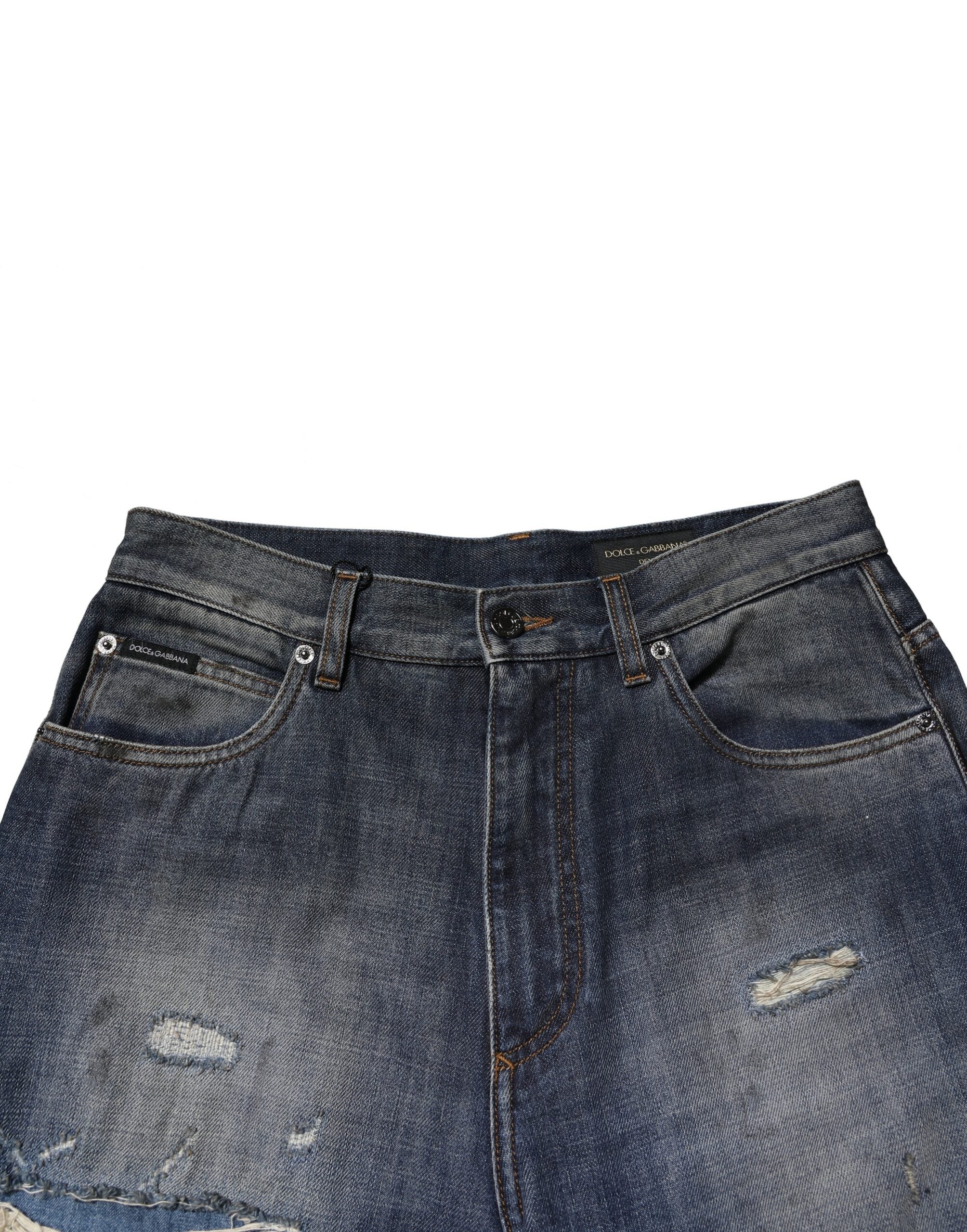 Dolce & Gabbana Blue Washed Tattered Cotton Men Jeans