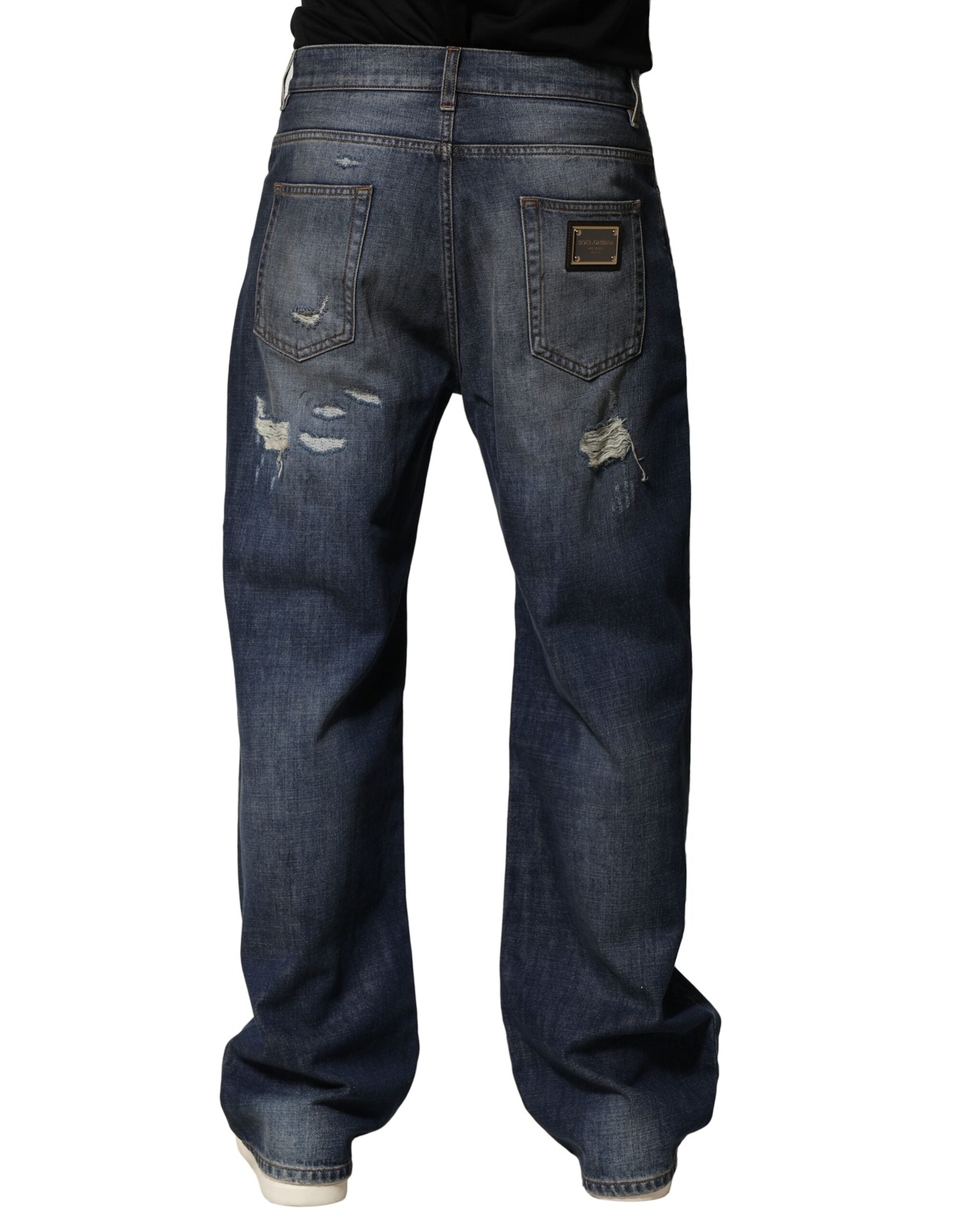 Dolce & Gabbana Blue Washed Tattered Cotton Men Jeans