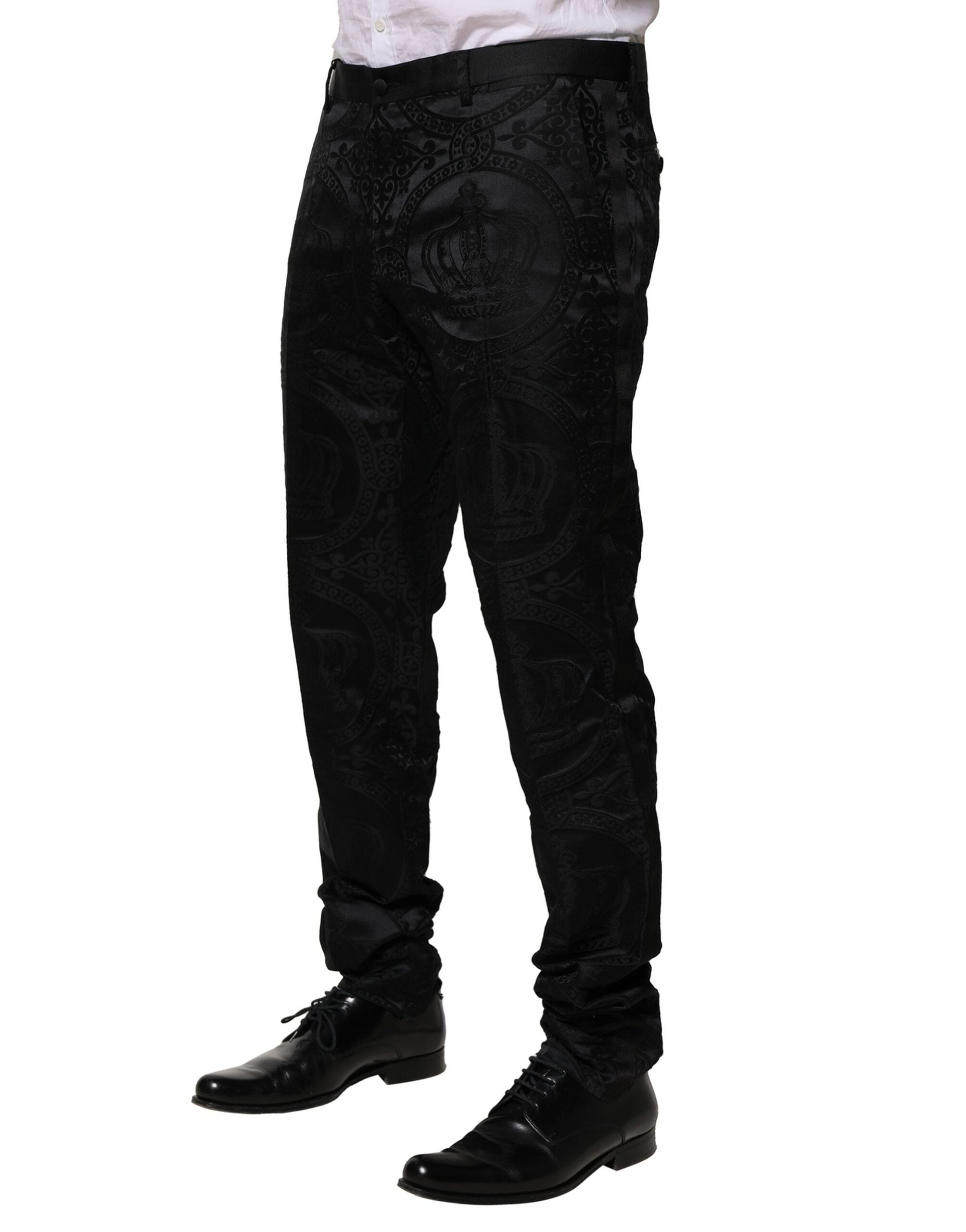 Dolce & Gabbana Black Cotton DG Crown Dress Pants