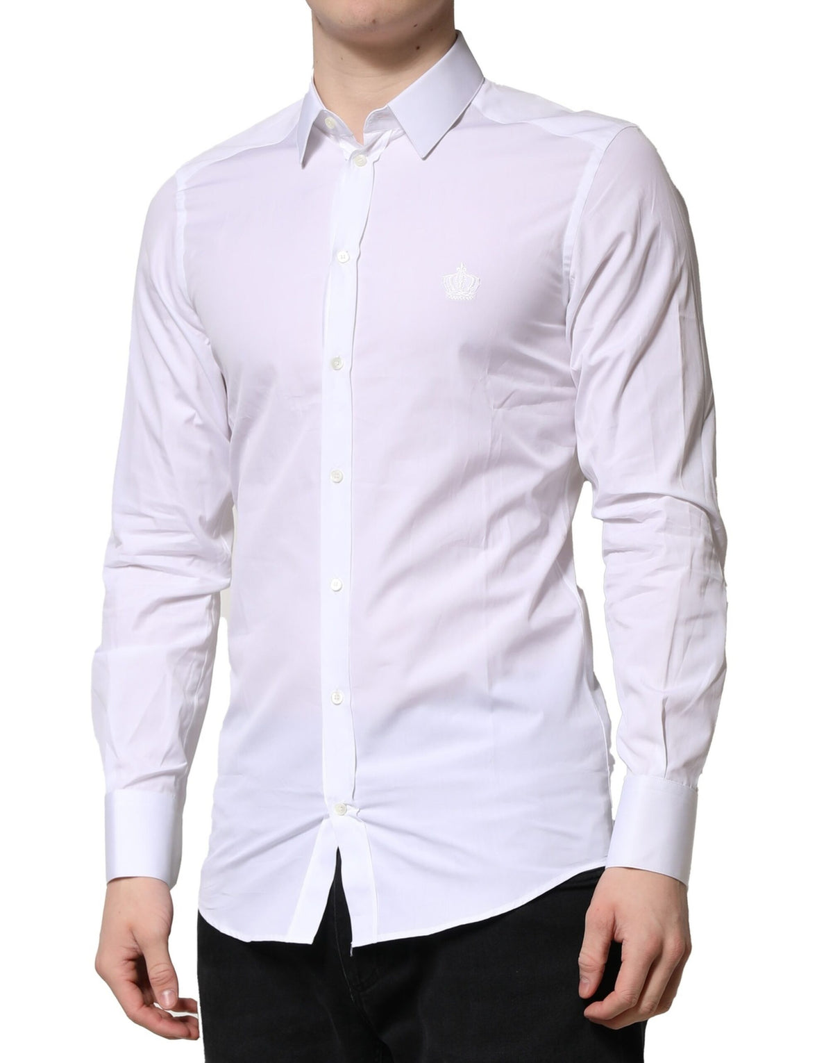 Dolce & Gabbana White GOLD Crown Cotton Dress Shirt Couture