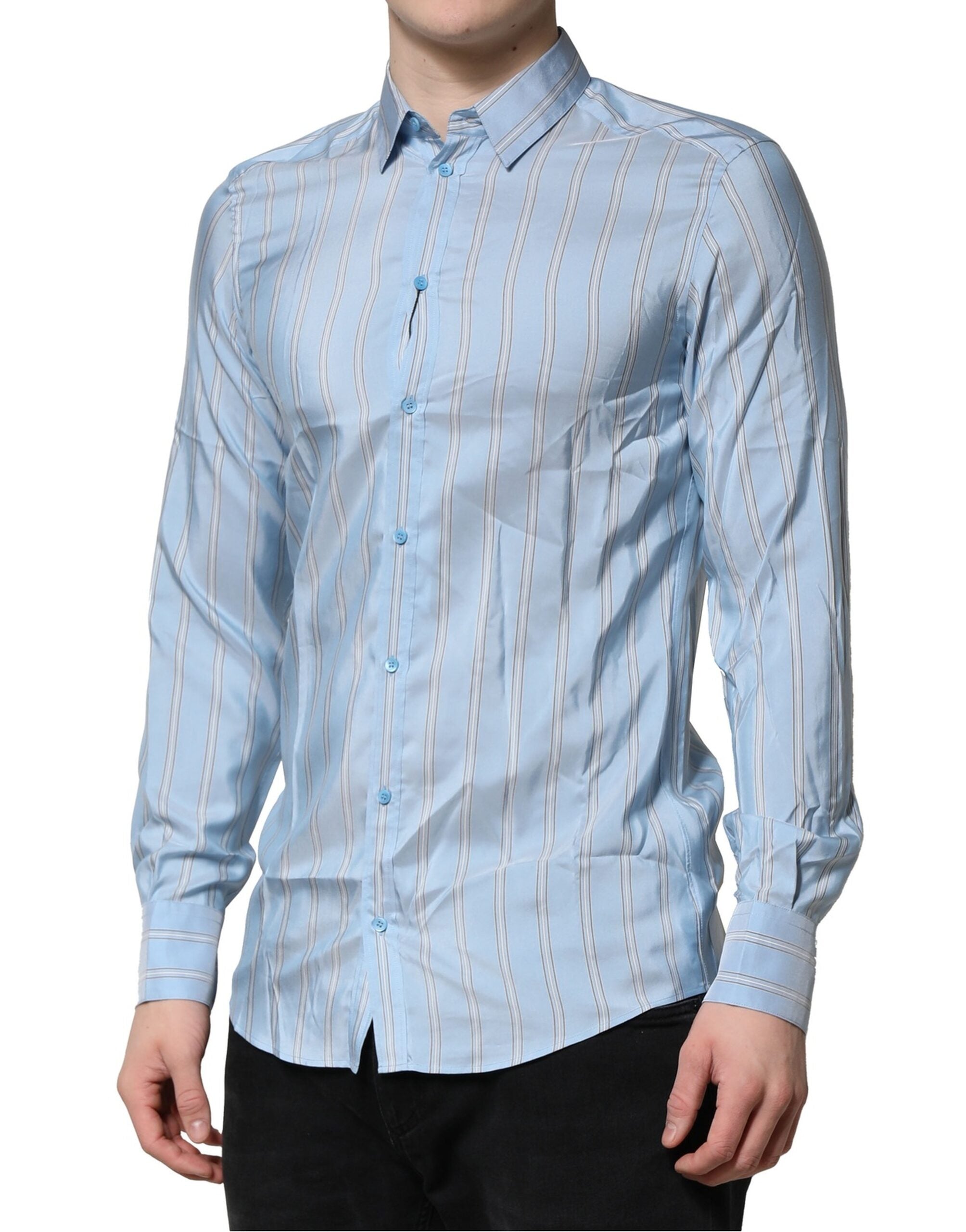 Dolce & Gabbana Light Blue MARTINI Striped Formal Dress Shirt