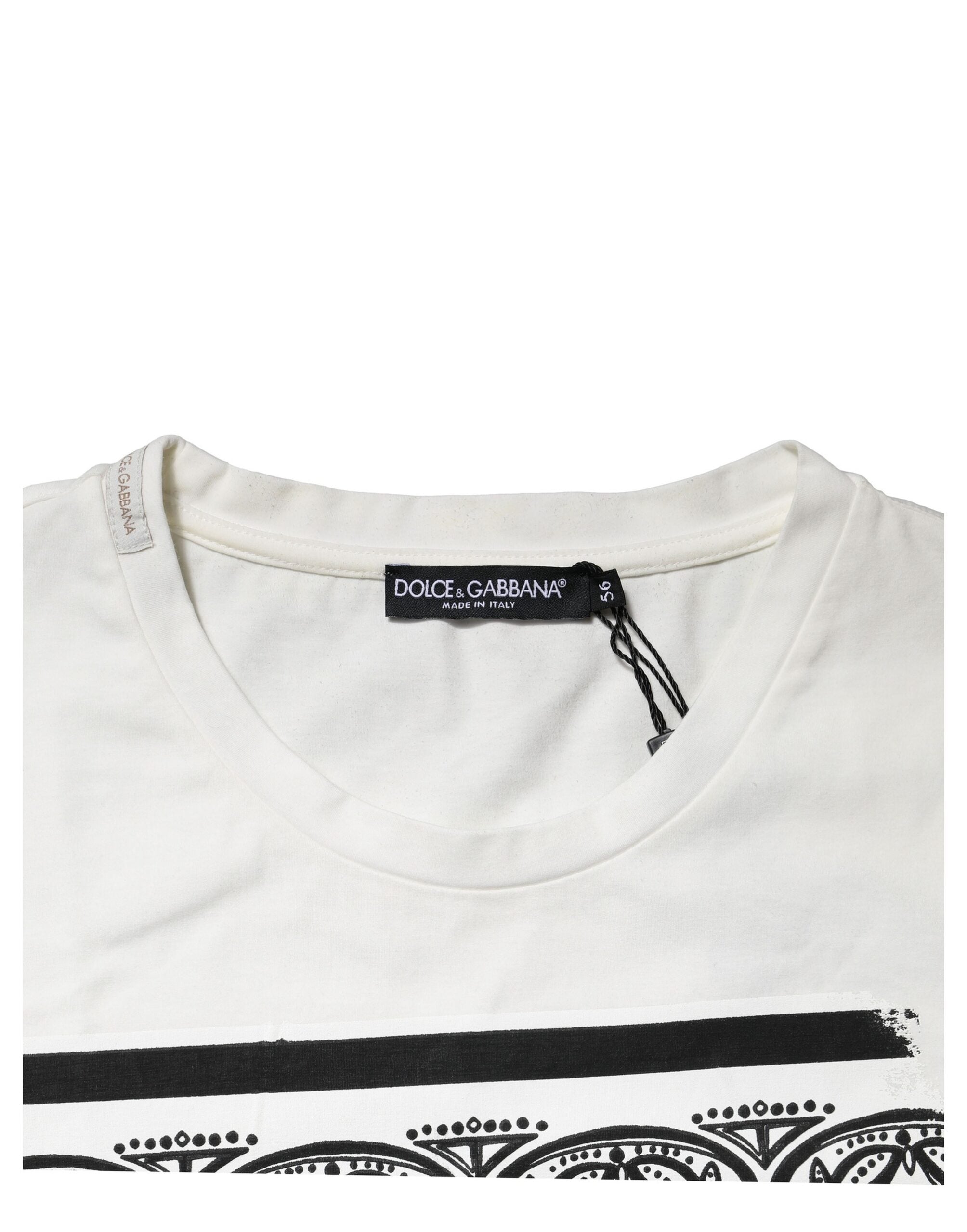 Dolce & Gabbana White Bandana Cotton Men Crew Neck T-shirt