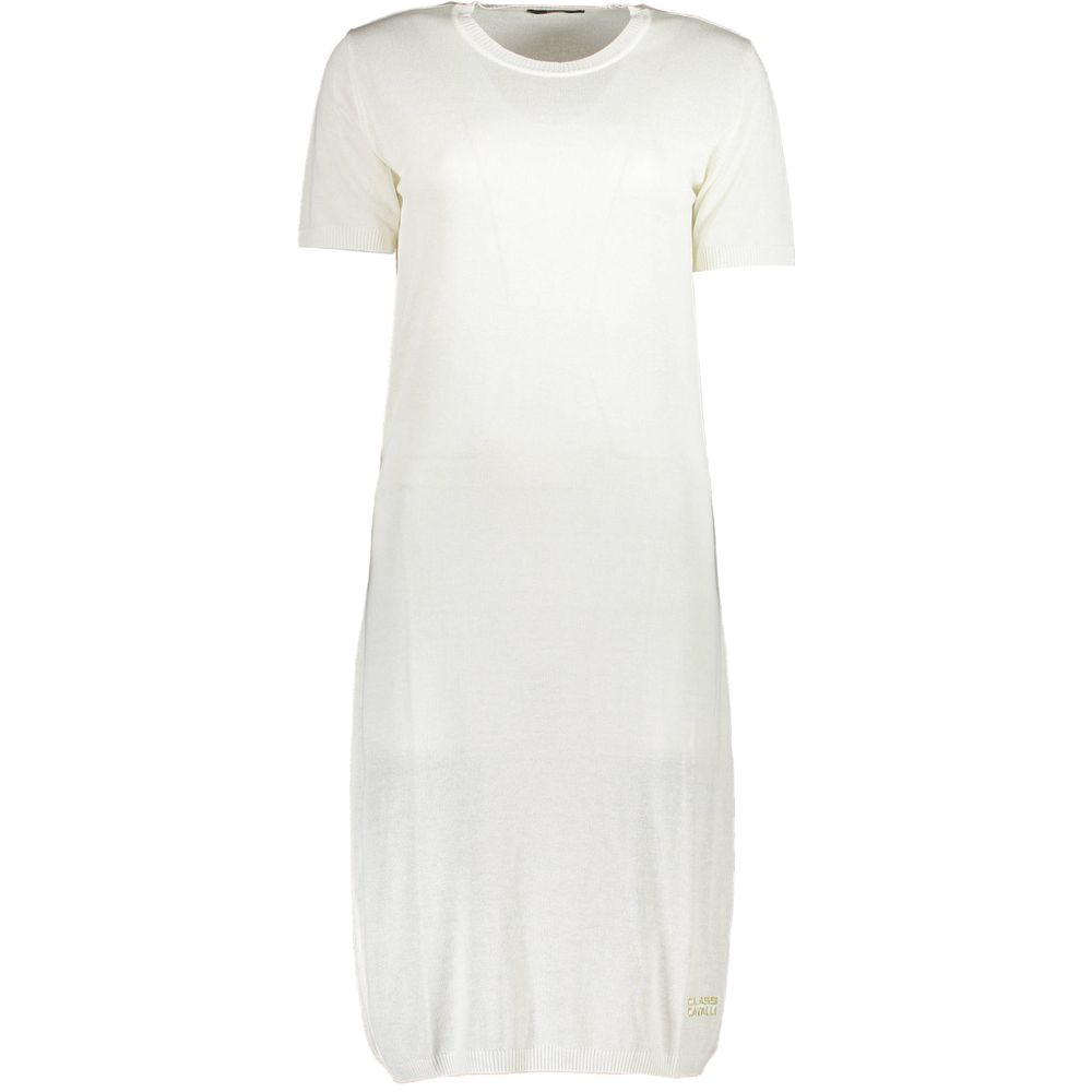 Experience the exquisite allure of the Cavalli Class Bianco Viscosa Women Dress, a luxurious embodiment of elegance and craftsmanship, perfect for any sophisticated occasion.