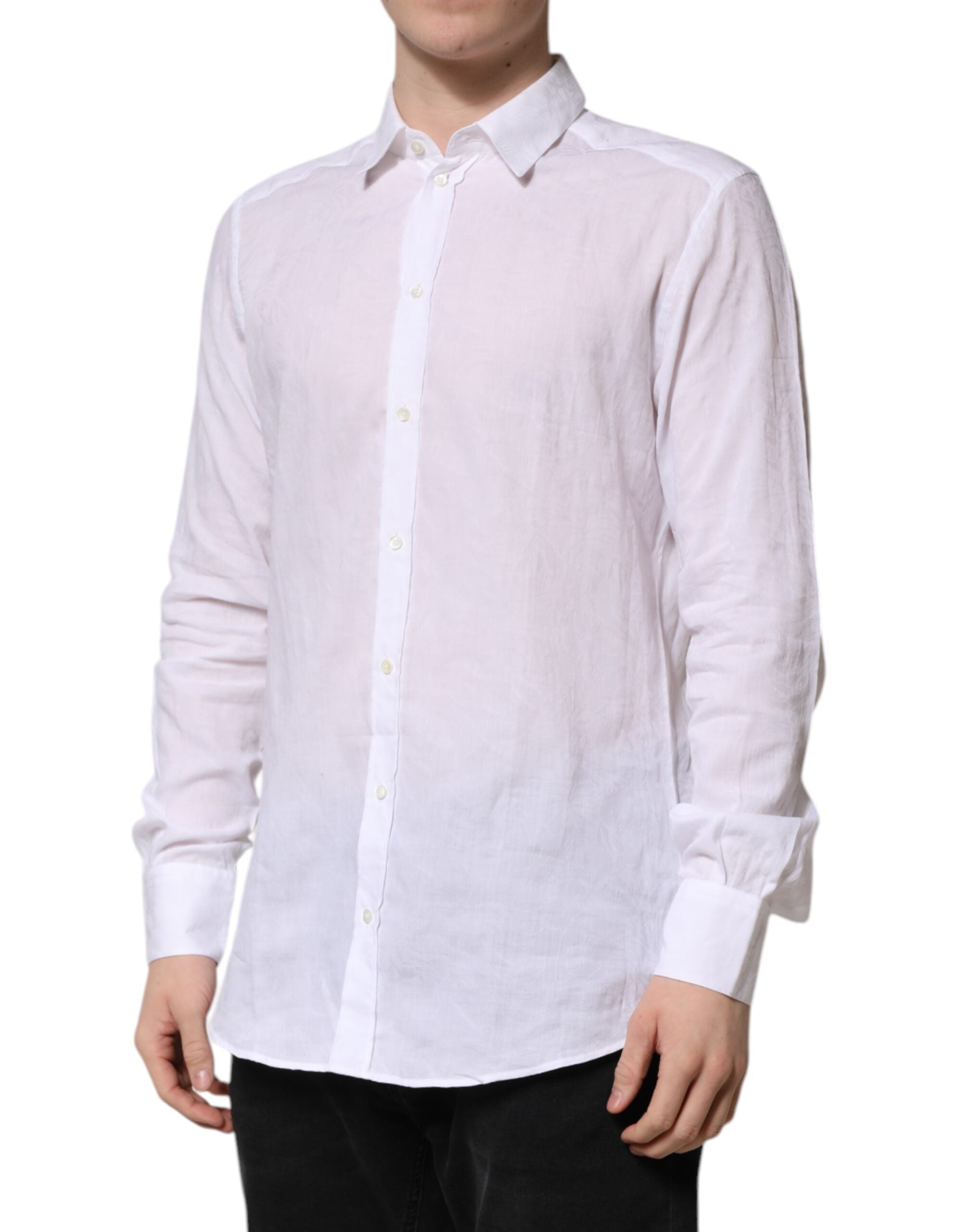 Dolce & Gabbana White Cotton Long Sleeves Collared Formal Shirt