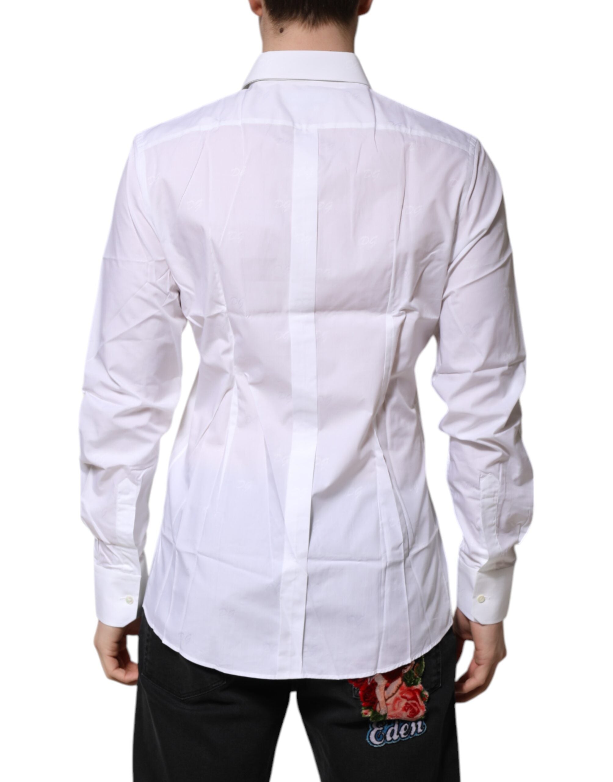 Dolce & Gabbana White Cotton GOLD Long Sleeves Formal Shirt