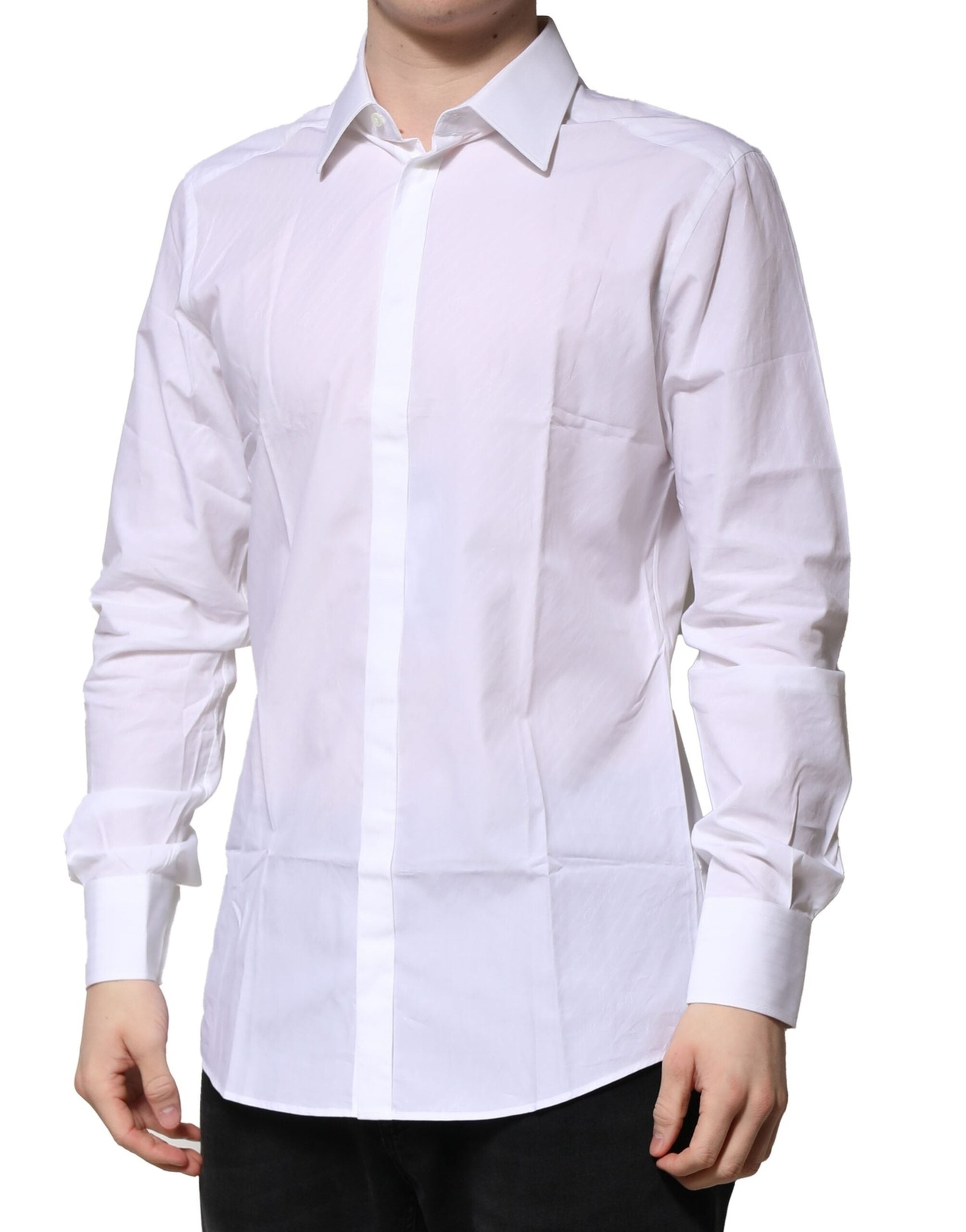 Dolce & Gabbana White Cotton GOLD Long Sleeves Formal Shirt