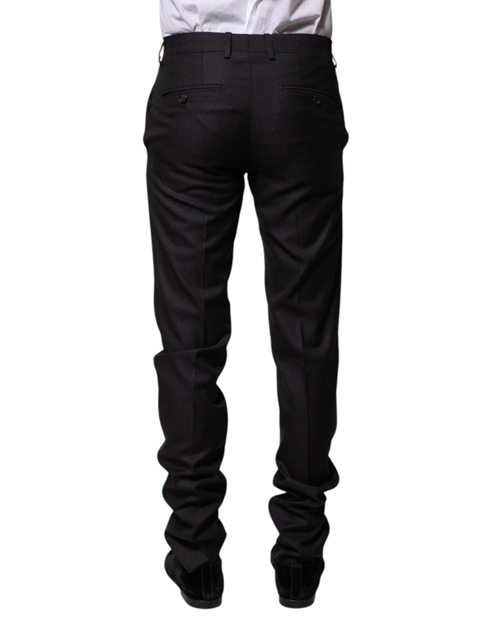 Dolce & Gabbana Black Wool Patterned Formal Pants
