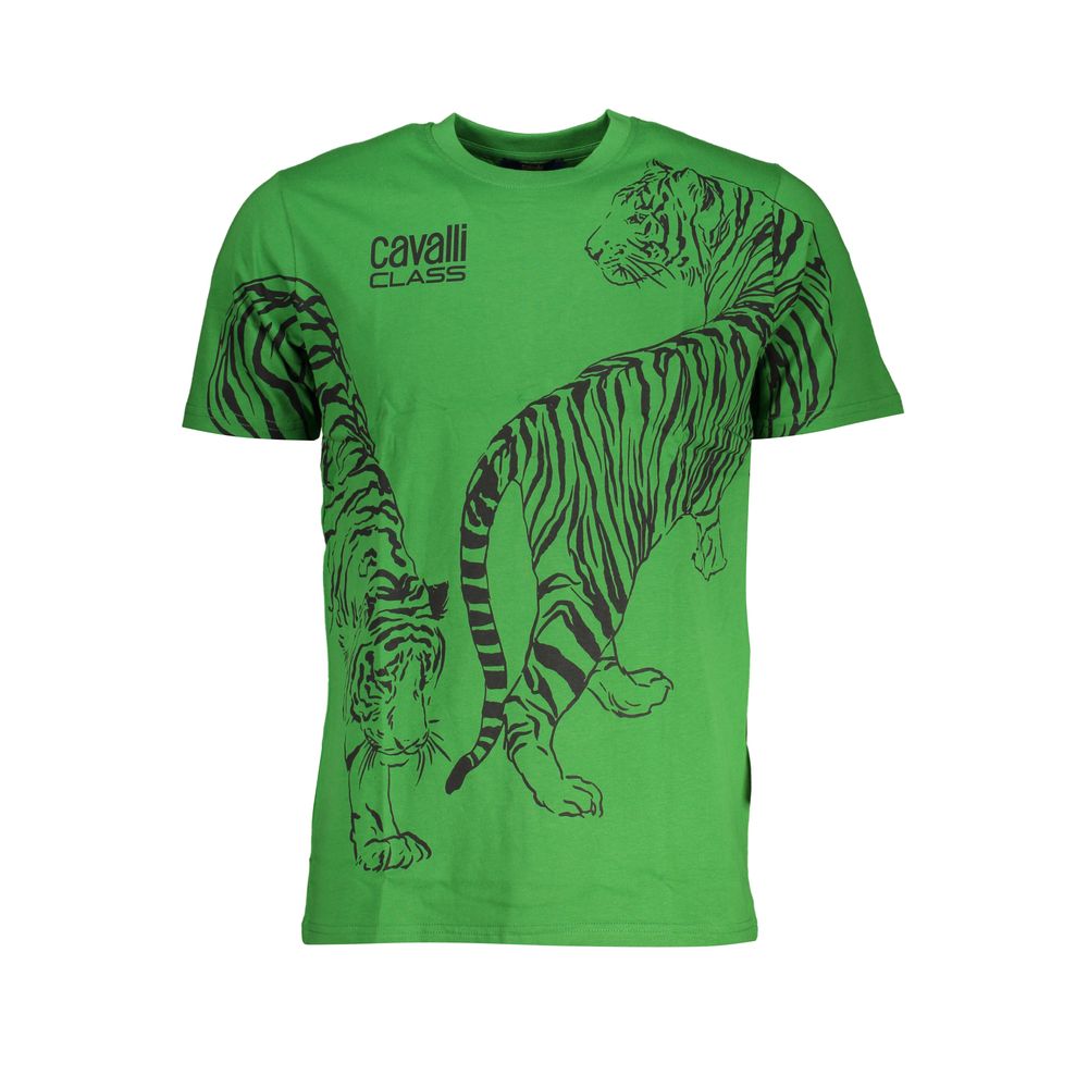 Elevate your wardrobe with the Cavalli Class Verde Cotton Men T-Shirt, a luxurious blend of 100% Cotone, embodying sophistication and effortless style for discerning tastes.