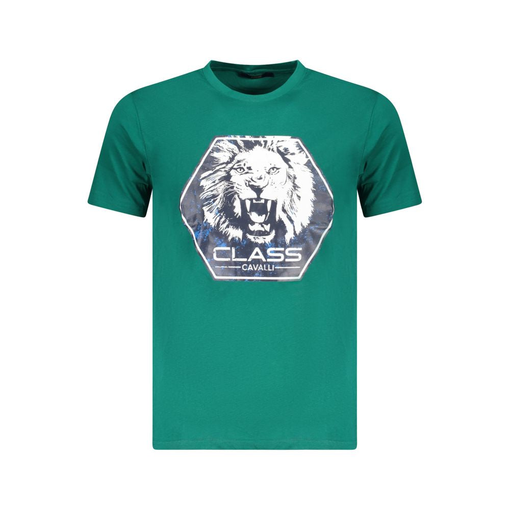 Elevate your wardrobe with the CAVALLI CLASS Verde Cotton Men T-Shirt, a luxurious blend of 100% cotton that embodies sophistication and modern elegance.