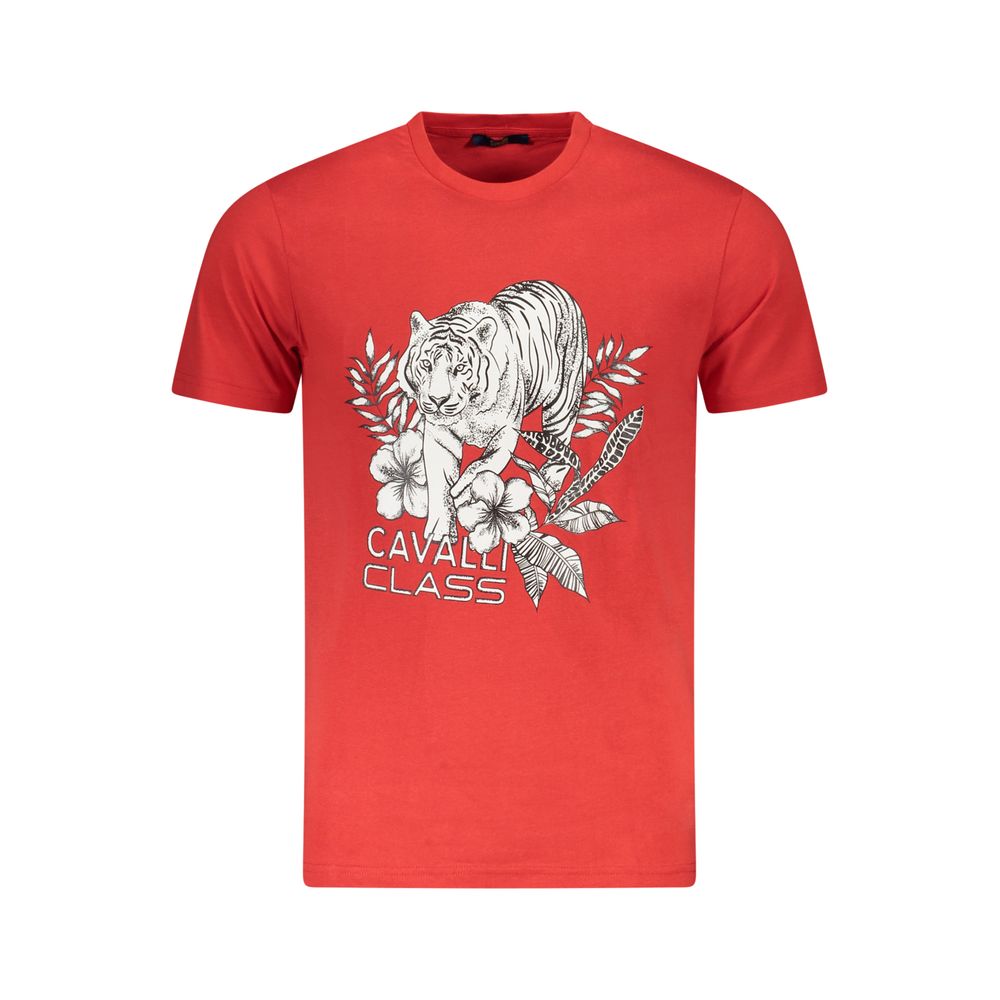 Elevate your wardrobe with the Cavalli Class Red Cotton Men T-Shirt, a masterpiece of craftsmanship and luxury, perfect for those who embrace elegance and individuality.