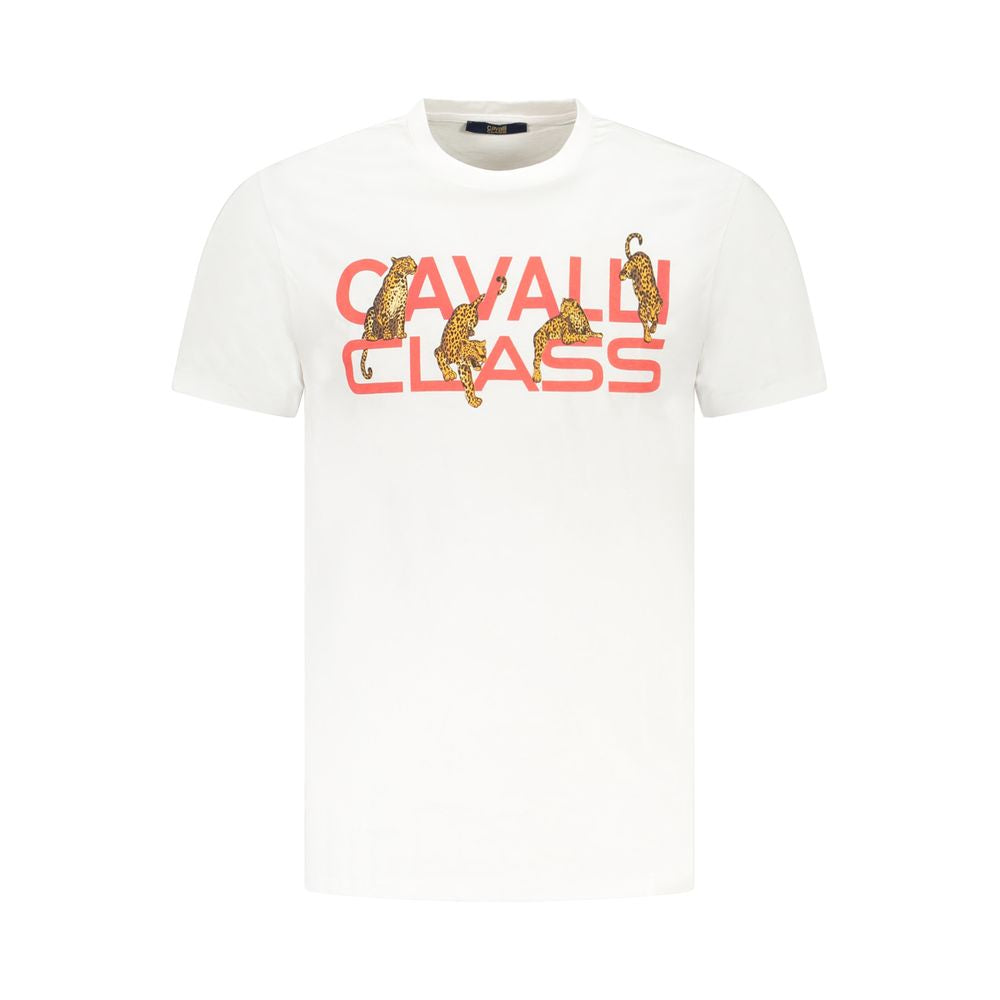 Discover the Cavalli Class Bianco Cotton Men T-Shirt, a masterpiece of exquisite craftsmanship in pure Cotone, embodying elevated luxury and timeless style for discerning individuals.