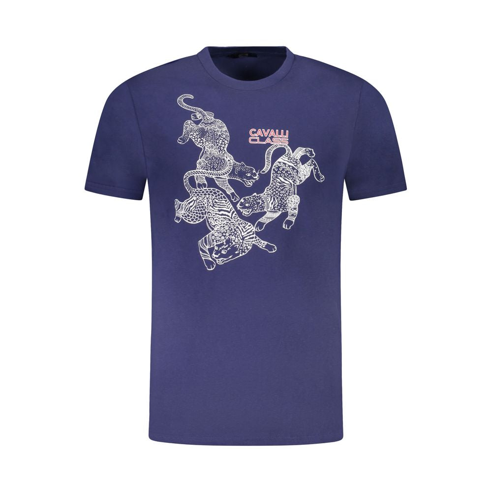 Elevate your wardrobe with the CAVALLI CLASS Blu Cotton Men T-Shirt, crafted from luxurious 100% Cotone, merging sophistication and comfort for the discerning individual.