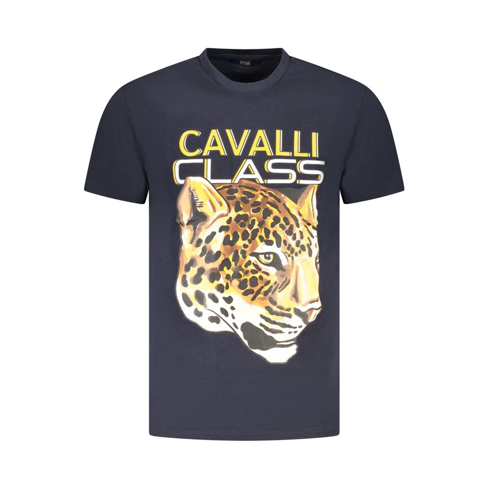 Discover the Cavalli Class Blu Cotton Men T-Shirt, a masterpiece of 100% cotton elegance, blending artistry with luxury for the discerning individual.