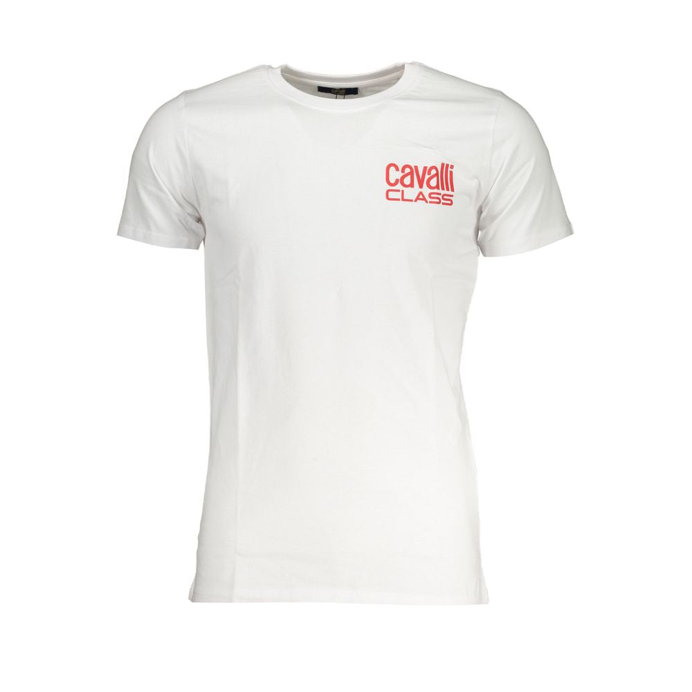 Elevate your wardrobe with the Cavalli Class White Cotton Men's T-Shirt, a luxurious blend of comfort and style, crafted for the discerning individual who embodies sophistication.