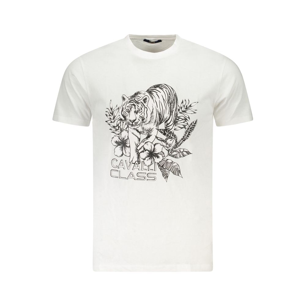 Indulge in the exquisite CAVALLI CLASS Bianco Cotton Men T-Shirt, a luxurious essential crafted from 100% cotton, embodying timeless elegance and unparalleled comfort.