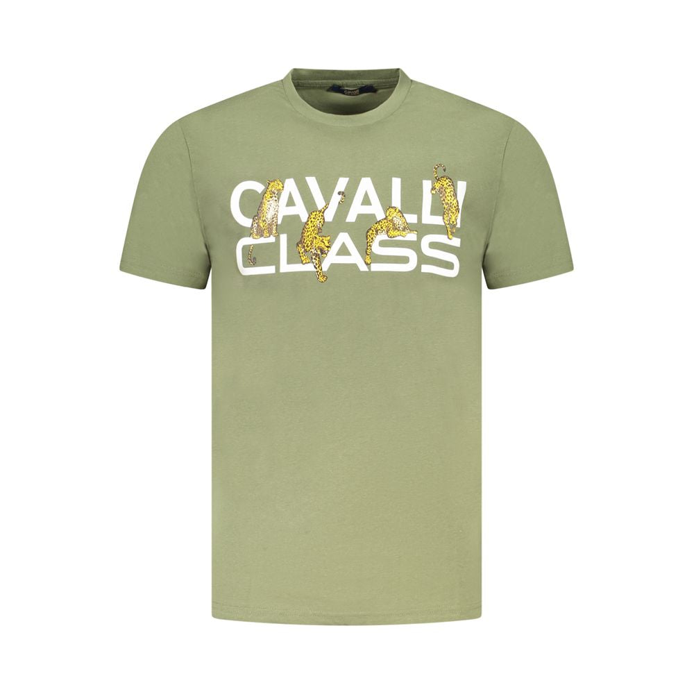 Elevate your wardrobe with the Cavalli Class Verde Cotton Men T-Shirt, a blend of exquisite craftsmanship and vibrant style, perfect for the discerning individual.