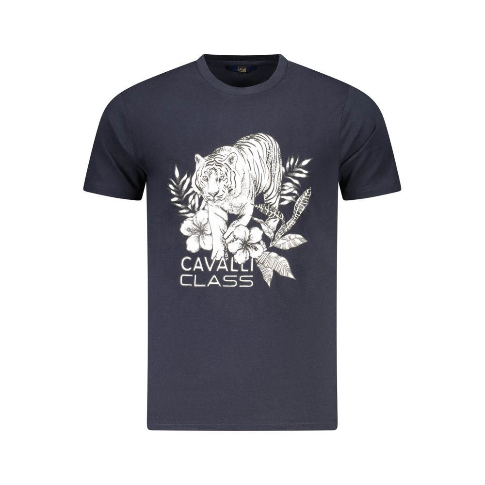 Discover the Cavalli Class Blue Cotton Men T-Shirt, a luxurious blend of exquisite craftsmanship and bold design, perfect for the discerning individual.