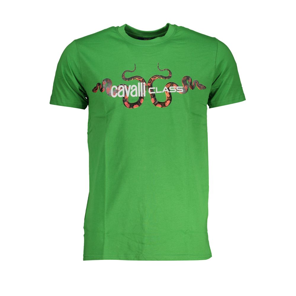 Experience the exquisite Cavalli Class Verde Cotton Men T-Shirt, crafted from 100% cotton for unparalleled luxury and sophistication, perfect for the discerning individual.