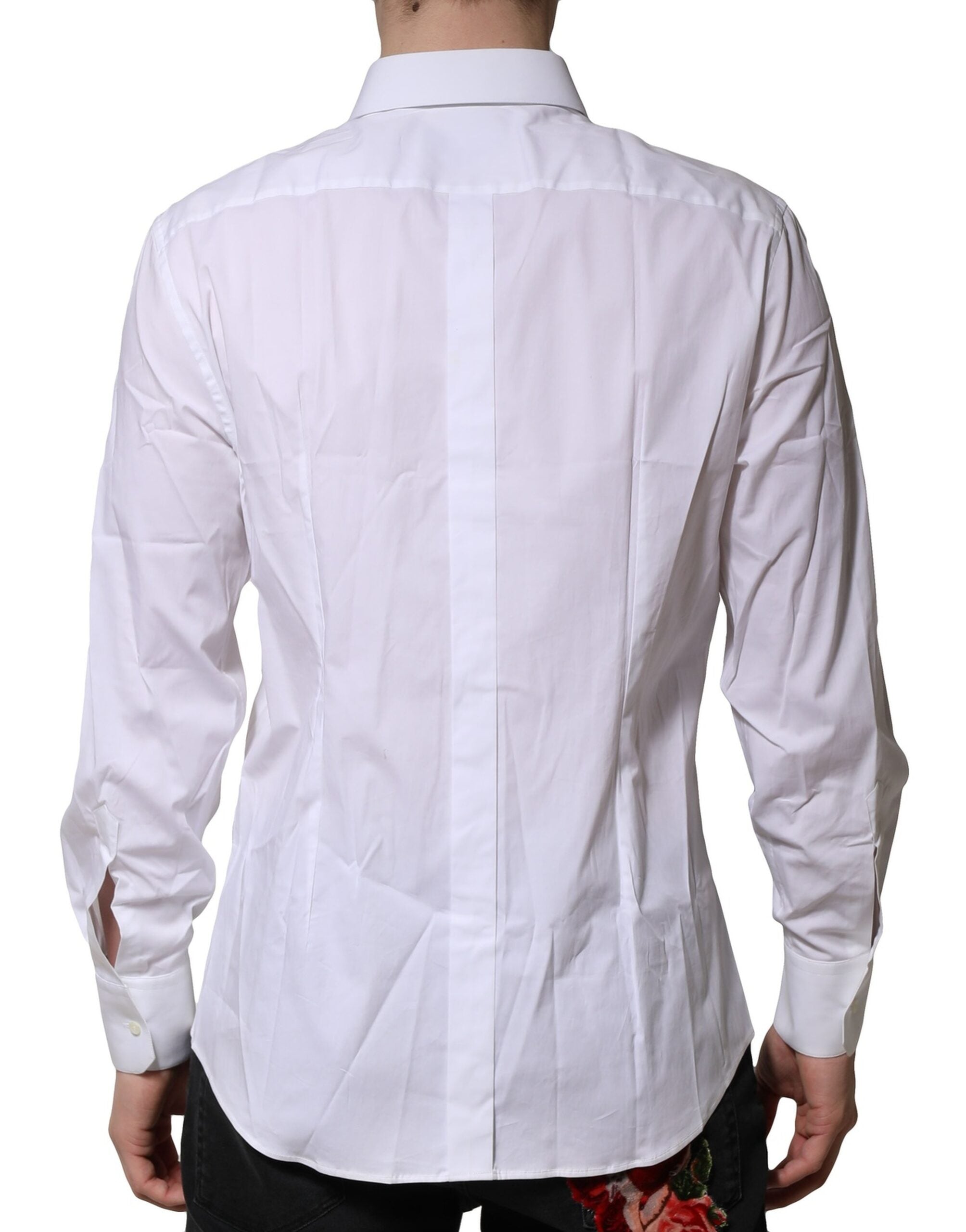 Dolce & Gabbana White Cotton GOLD Long Sleeves Dress Shirt