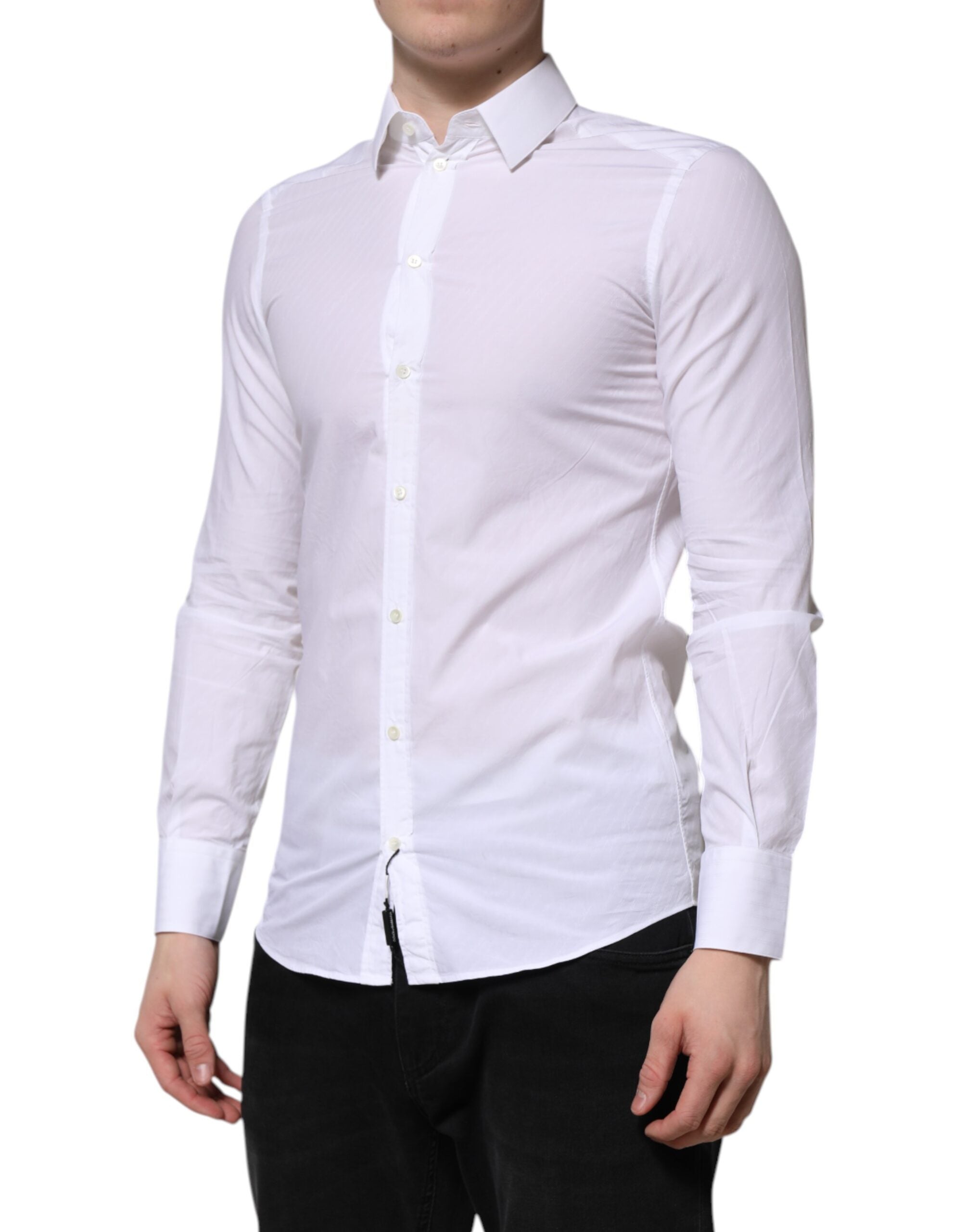 Dolce & Gabbana White Cotton MARTINI Long Sleeve Dress Shirt