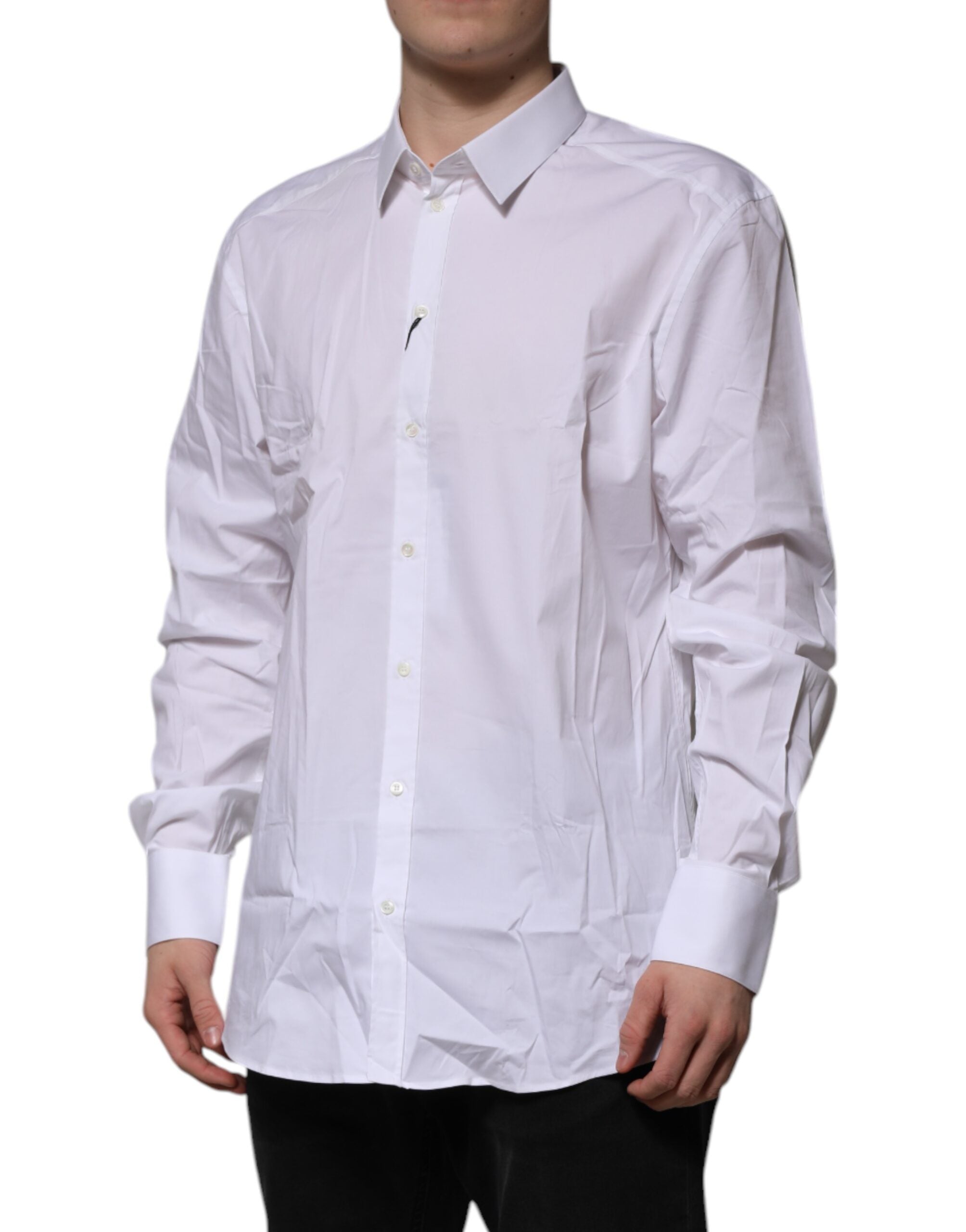 Dolce & Gabbana White Cotton GOLD Long Sleeves Dress Shirt