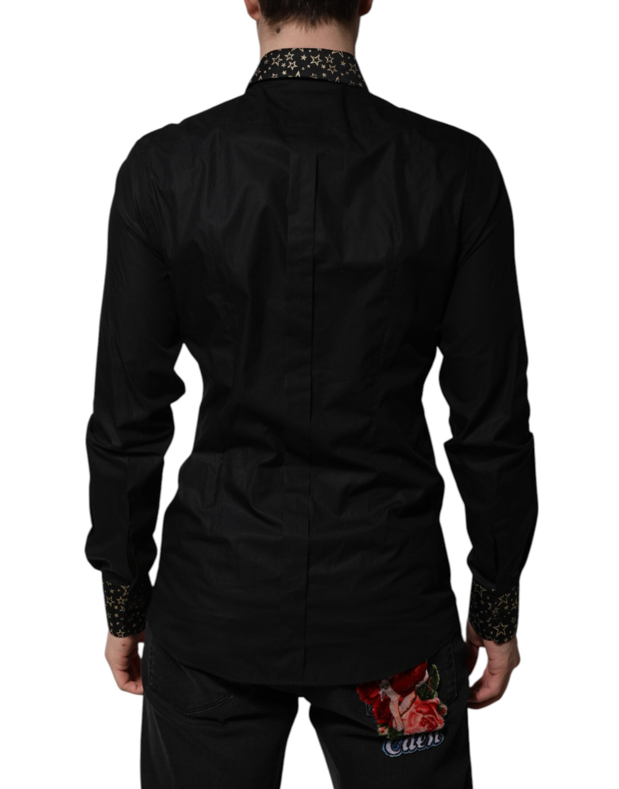 Dolce & Gabbana Black Cotton GOLD Long Sleeves Dress Shirt