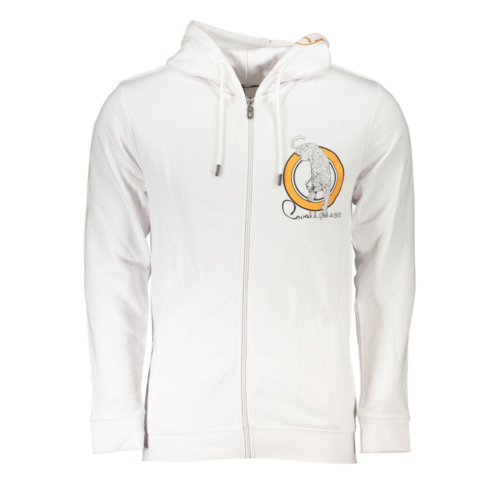 Elevate your wardrobe with the CAVALLI CLASS White Cotton Men Sweatshirt, a luxurious blend of comfort and style, perfect for the discerning individual.