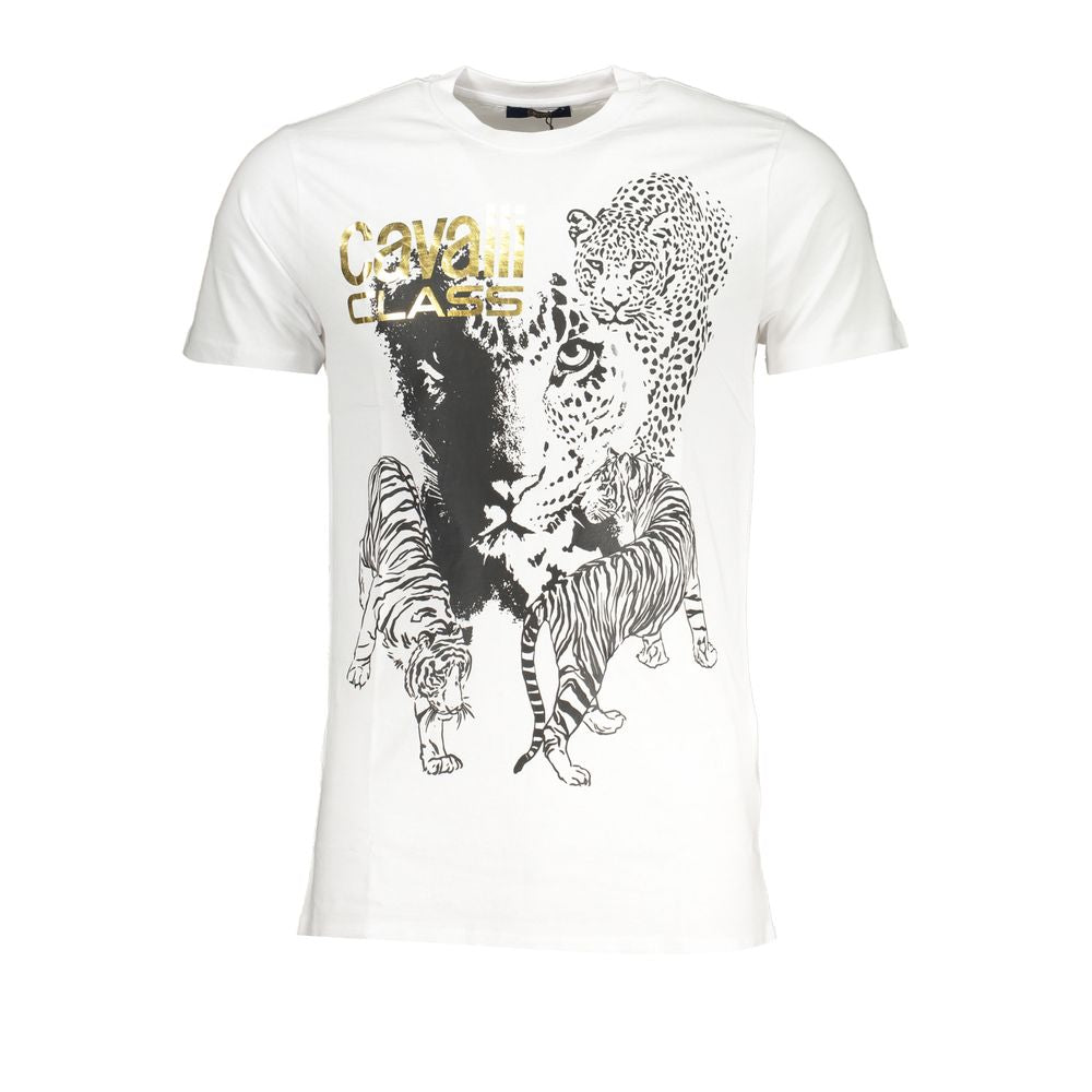 Elevate your wardrobe with the Cavalli Class Bianco Cotton Men T-Shirt, crafted from luxurious 100% cotton, embodying sophistication and timeless elegance for every occasion.