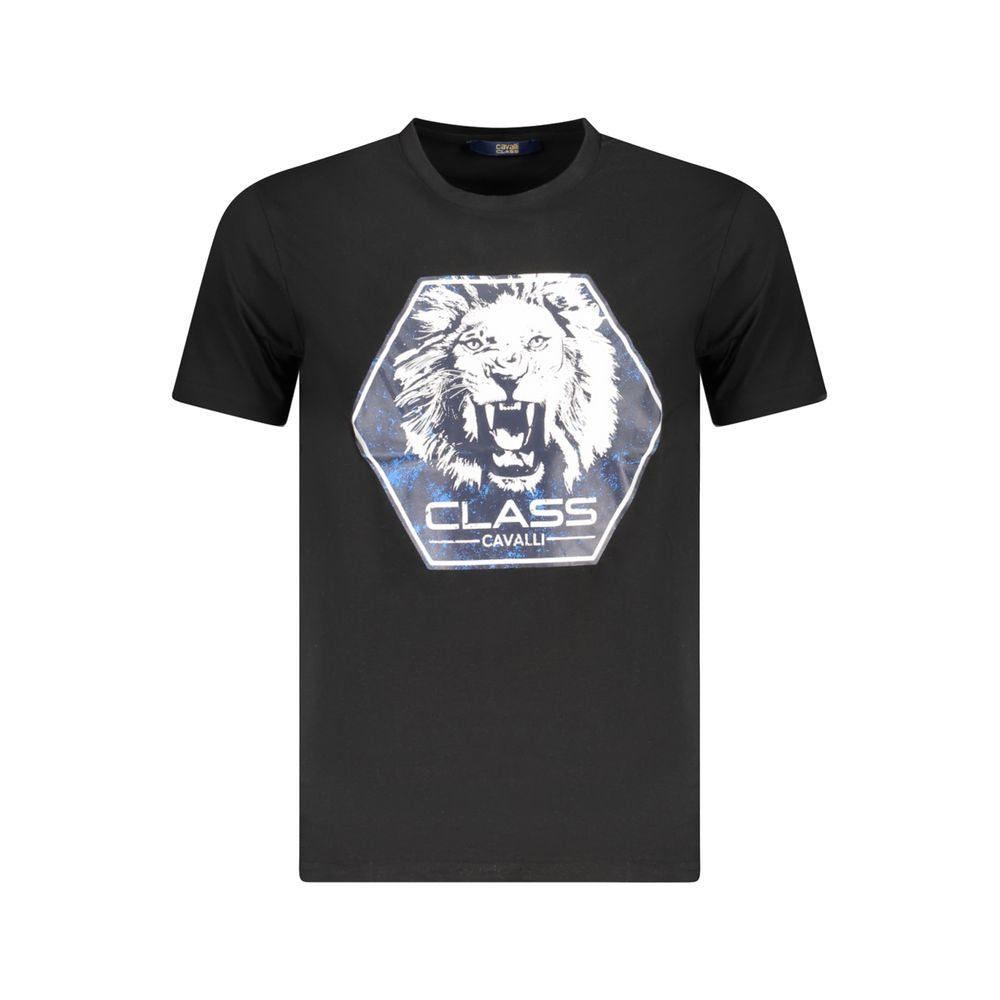 Discover the Cavalli Class Black Cotton Men T-Shirt, a luxurious staple crafted from 100% cotton, embodying sophistication and effortless style for any occasion.