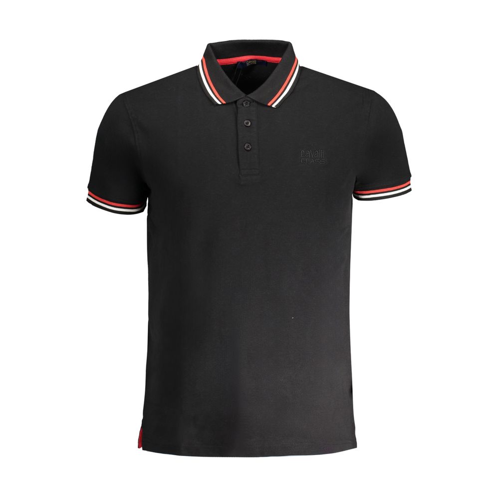 Elevate your style with the Cavalli Class Black Cotton Polo Shirt, a masterpiece of exquisite craftsmanship and timeless elegance, perfect for the discerning individual.