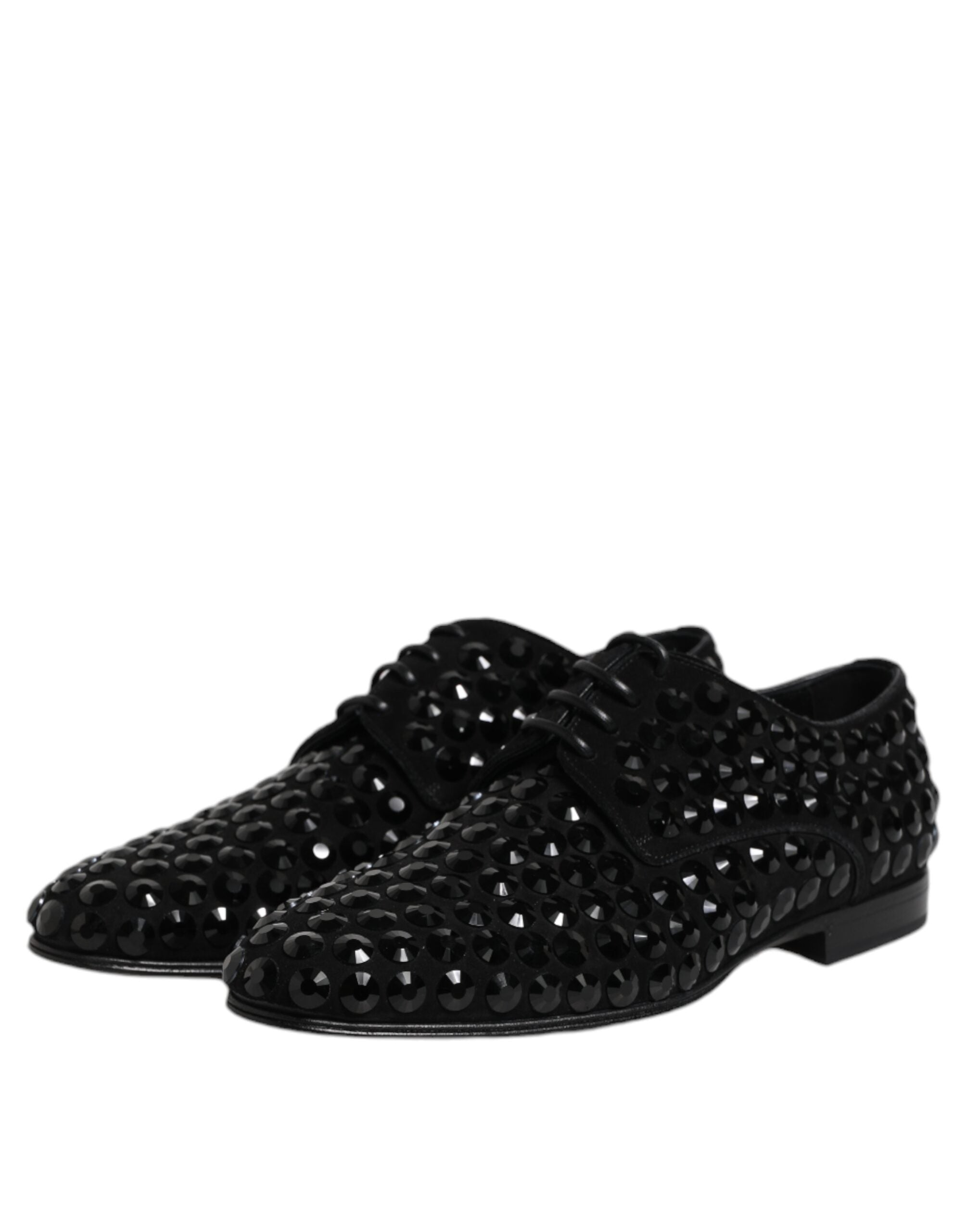 Dolce & Gabbana Black Suede Strass Derby Formal Shoes