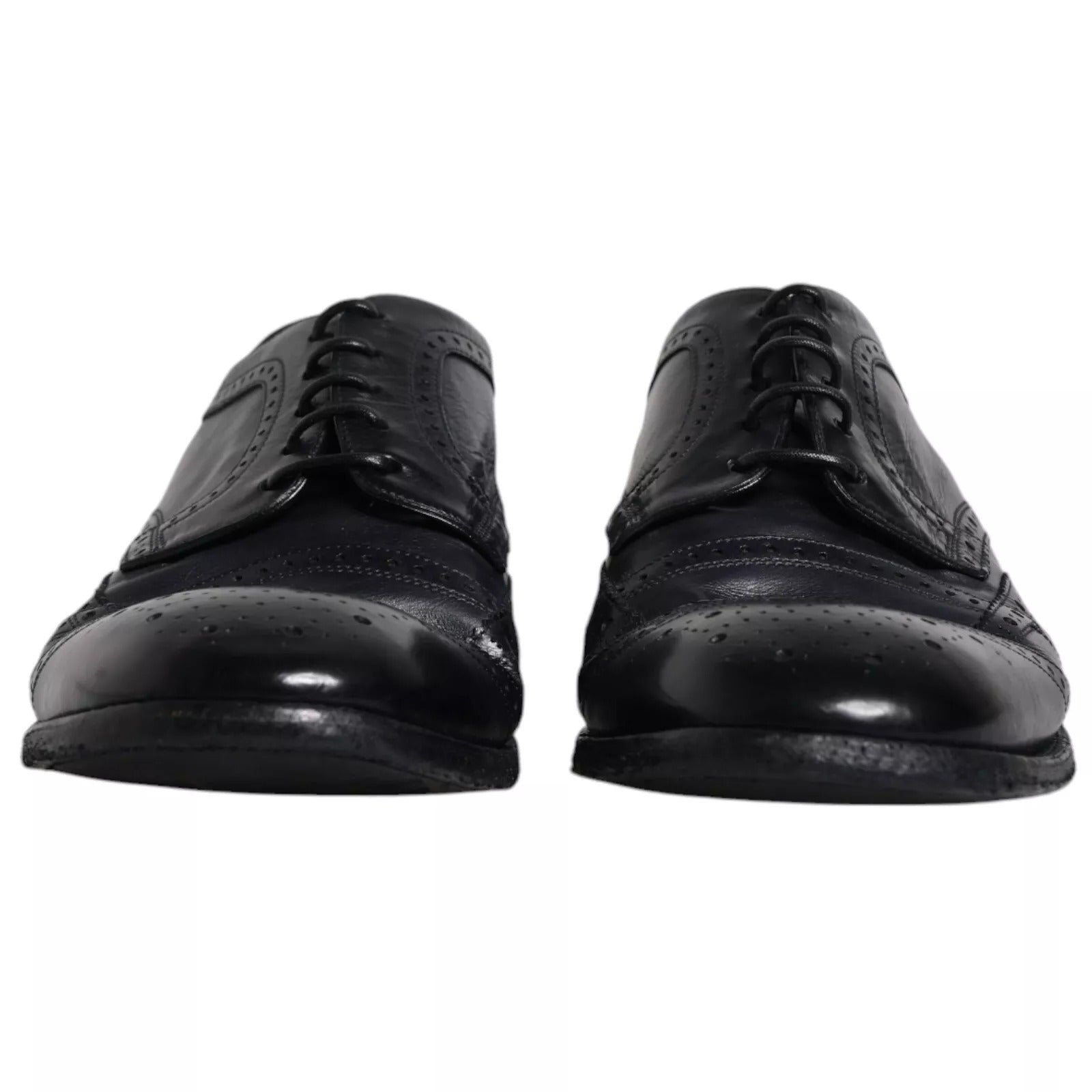 Dolce & Gabbana Dark Blue Leather Derby Wingtip Formal Shoes