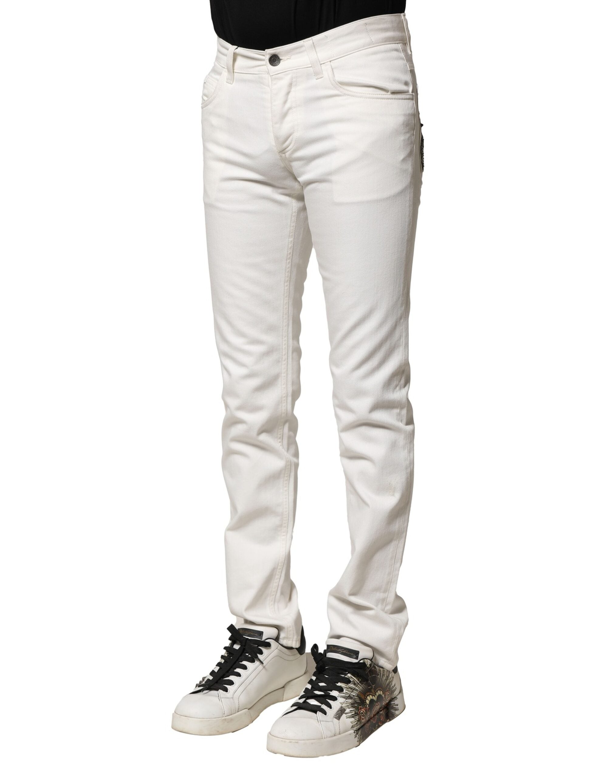 Dolce & Gabbana White Cotton Skinny Men Denim Jeans