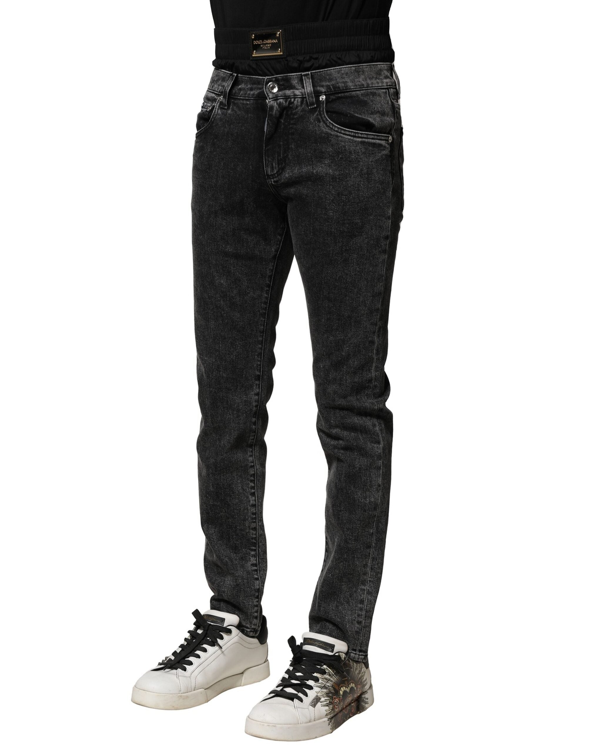 Dolce & Gabbana Black Washed Double Waistband Denim Jeans