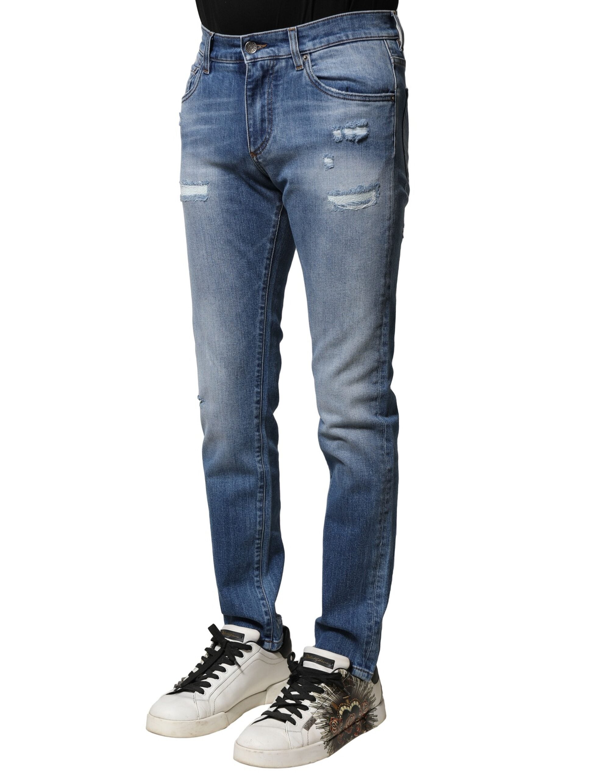 Dolce & Gabbana Blue Washed Cotton Skinny Men Denim Jeans