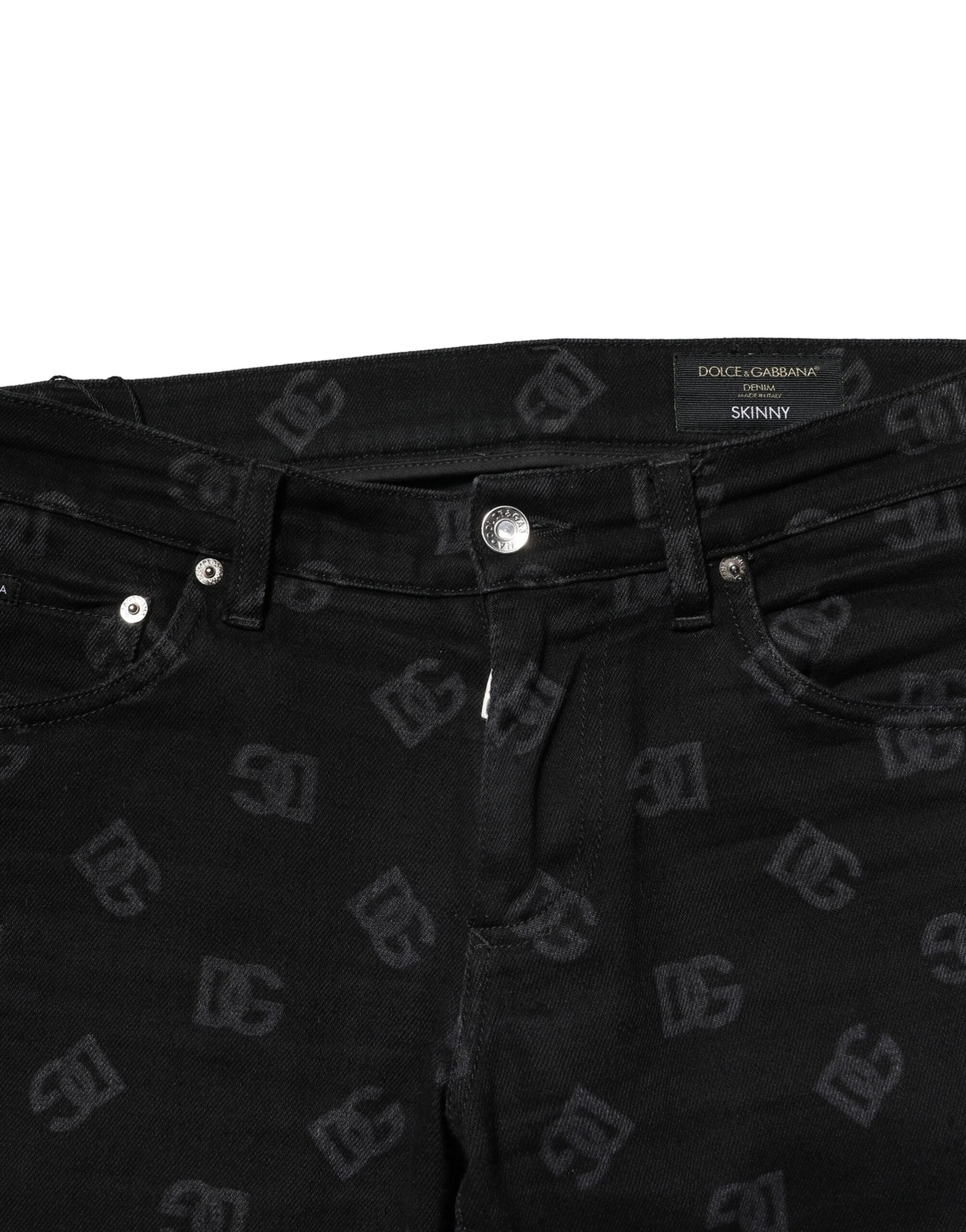 Dolce & Gabbana Black Cotton DG Logo Skinny Men Denim Jeans