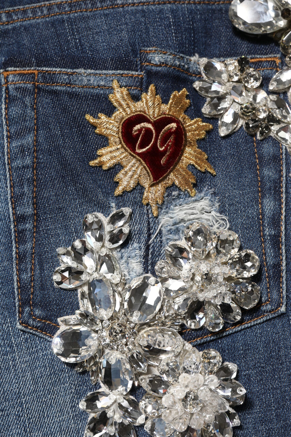 Dolce & Gabbana Blue Rhinestone Denim Jeans - Luxury Redefined