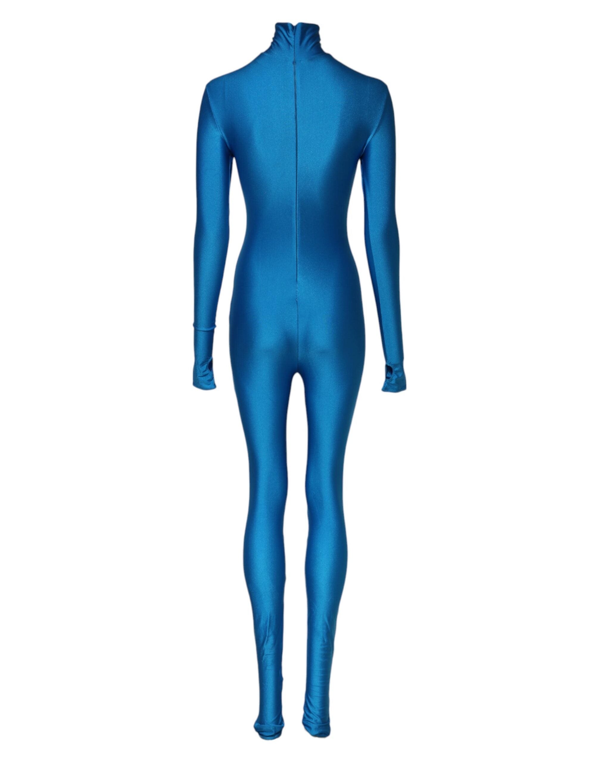 Dolce & Gabbana Blue Nylon Turtleneck Bodycon Jumpsuit Dress