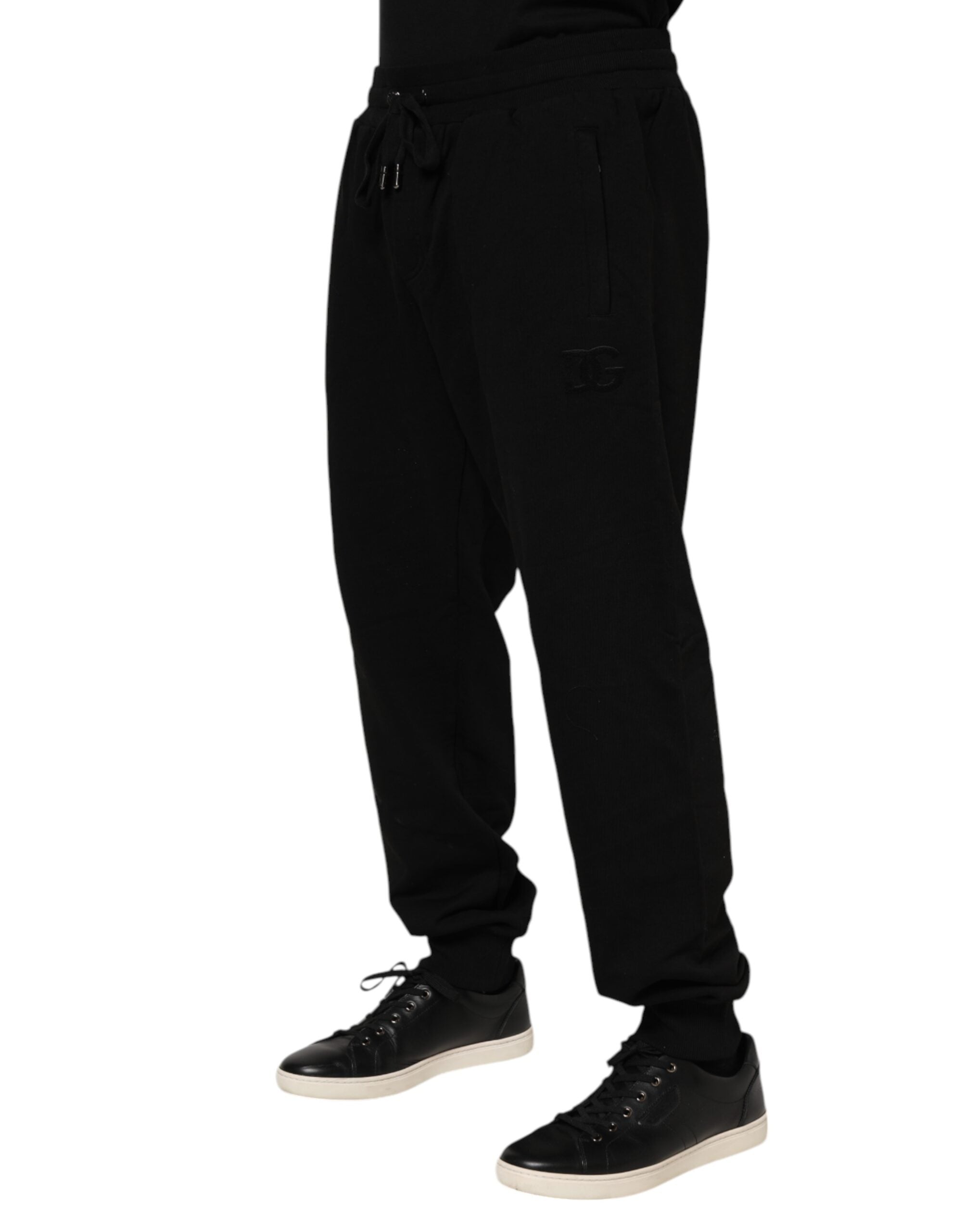 Dolce & Gabbana Black Cotton Logo Tape Men Jogger Pants