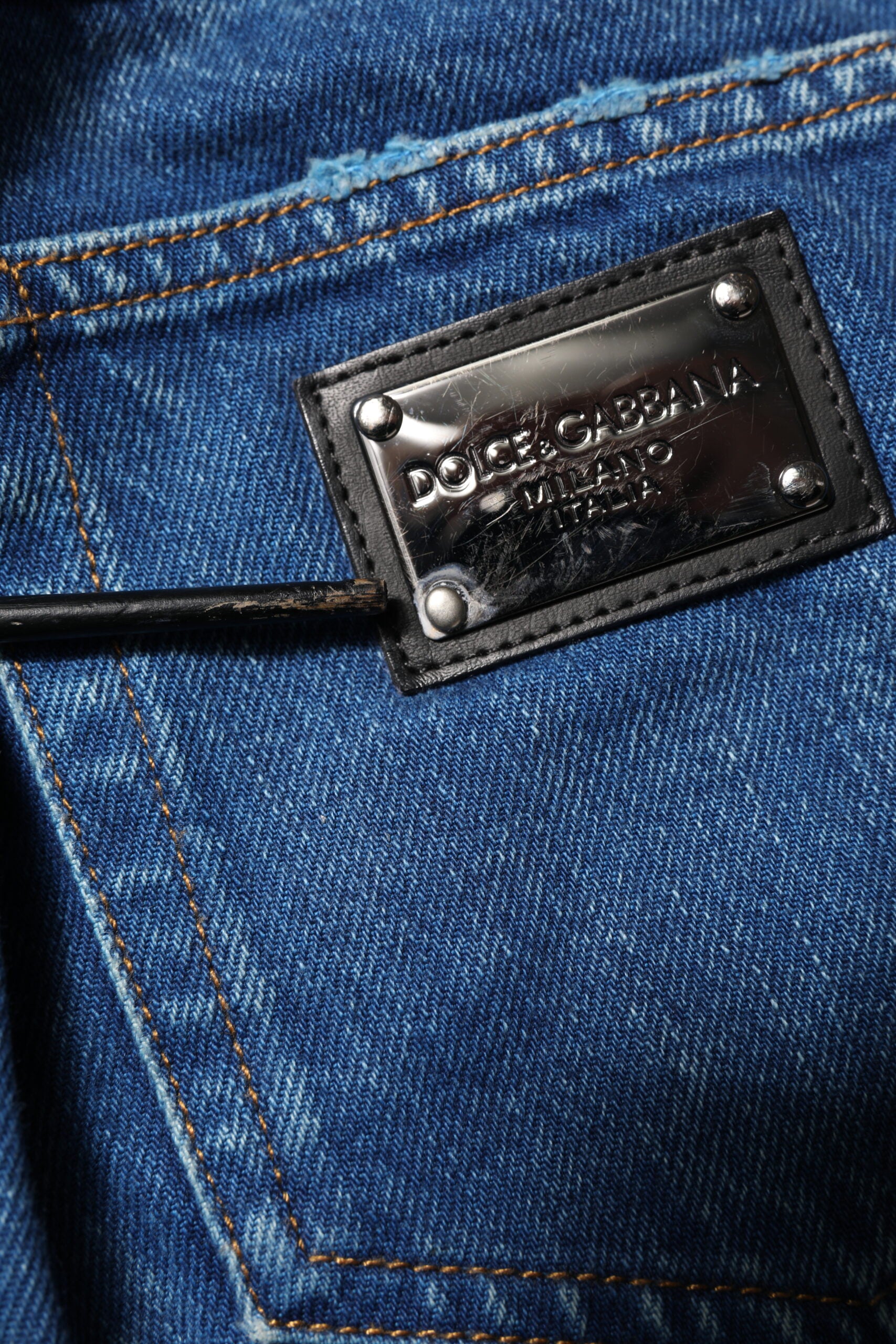 Dolce & Gabbana Blue Cotton Logo Plaque Denim Jeans